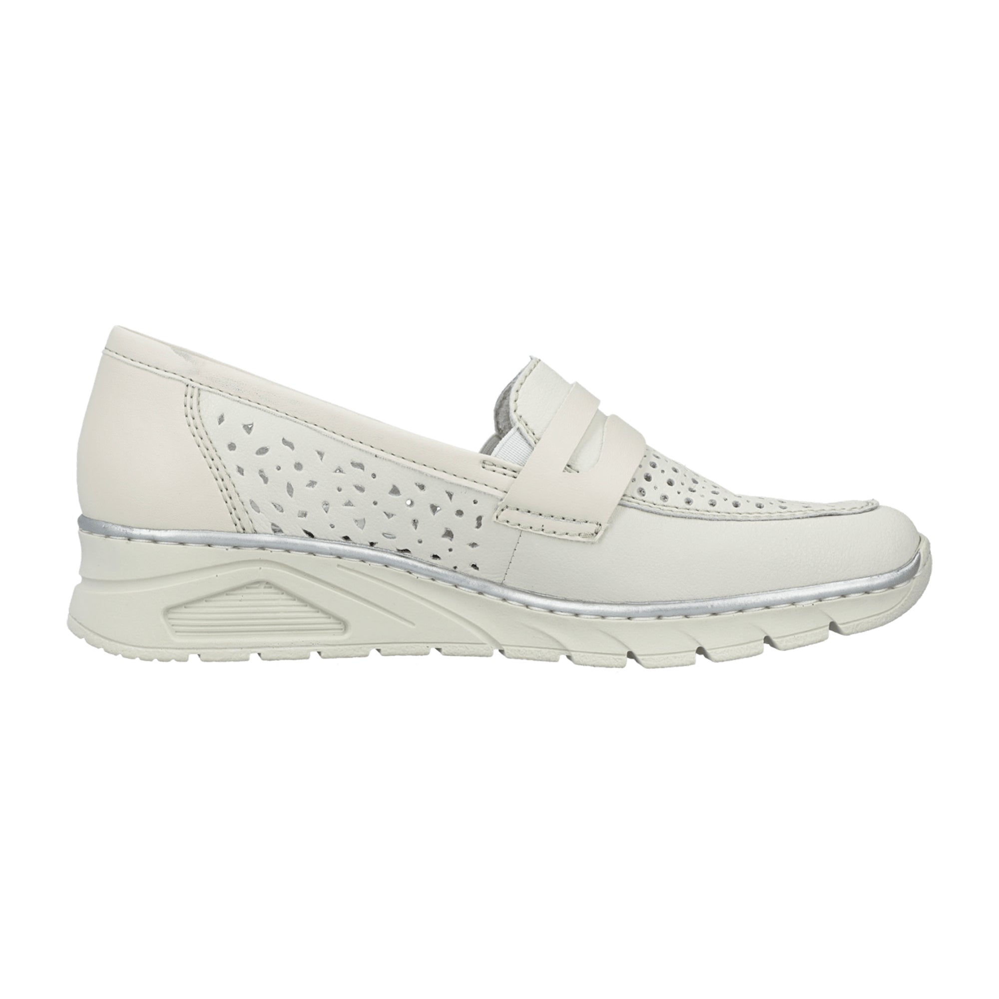 Rieker Women's White Slip-On Sneakers with Cushioned Sole and Wedge Heel
