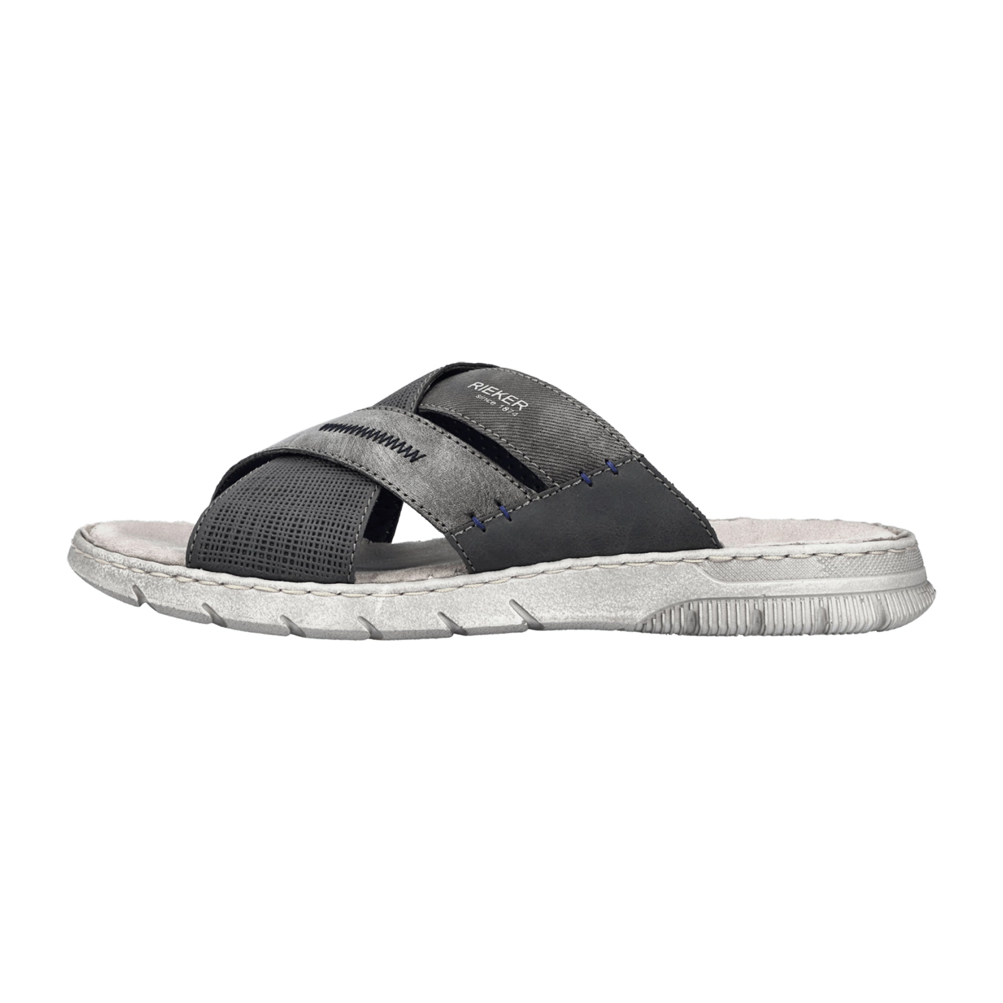 Rieker Comfortable Men's Slip-On Sandals Gray Lightweight Shock Absorbing Sole