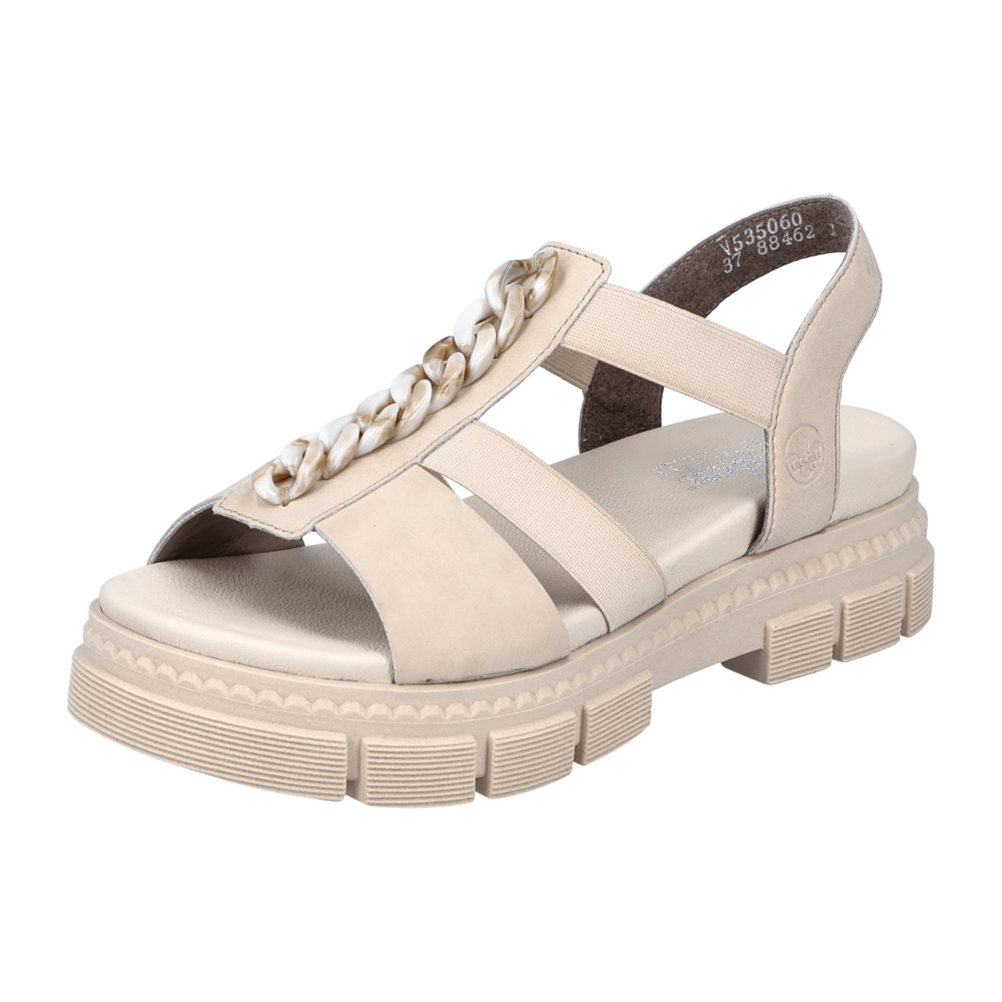Rieker Beige Sandals for Women with Chain Accent and Comfortable Fit