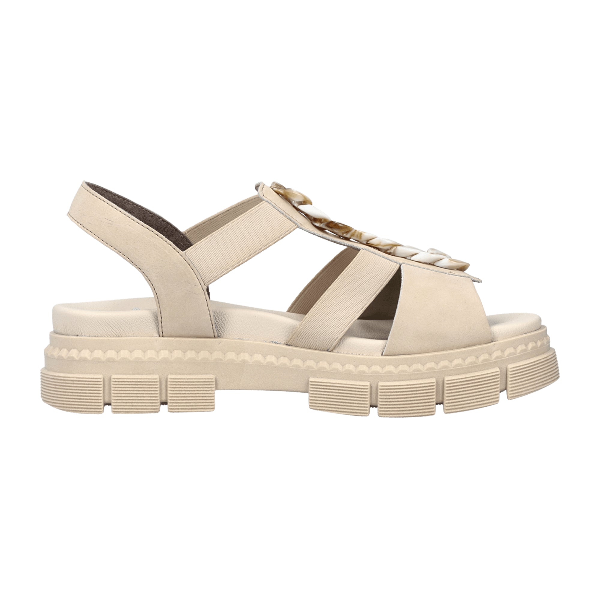 Rieker Beige Sandals for Women with Chain Accent and Comfortable Fit