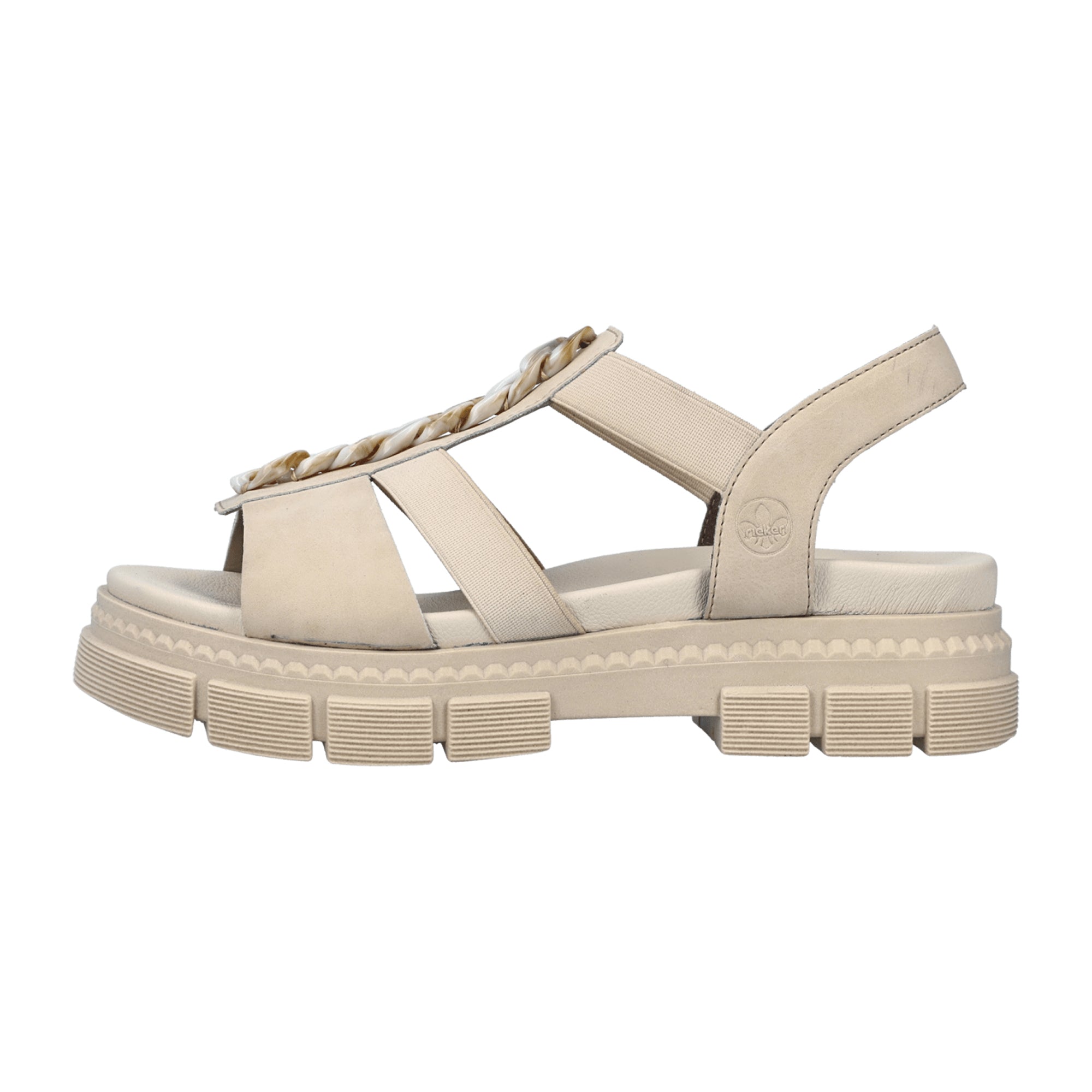 Rieker Beige Sandals for Women with Chain Accent and Comfortable Fit