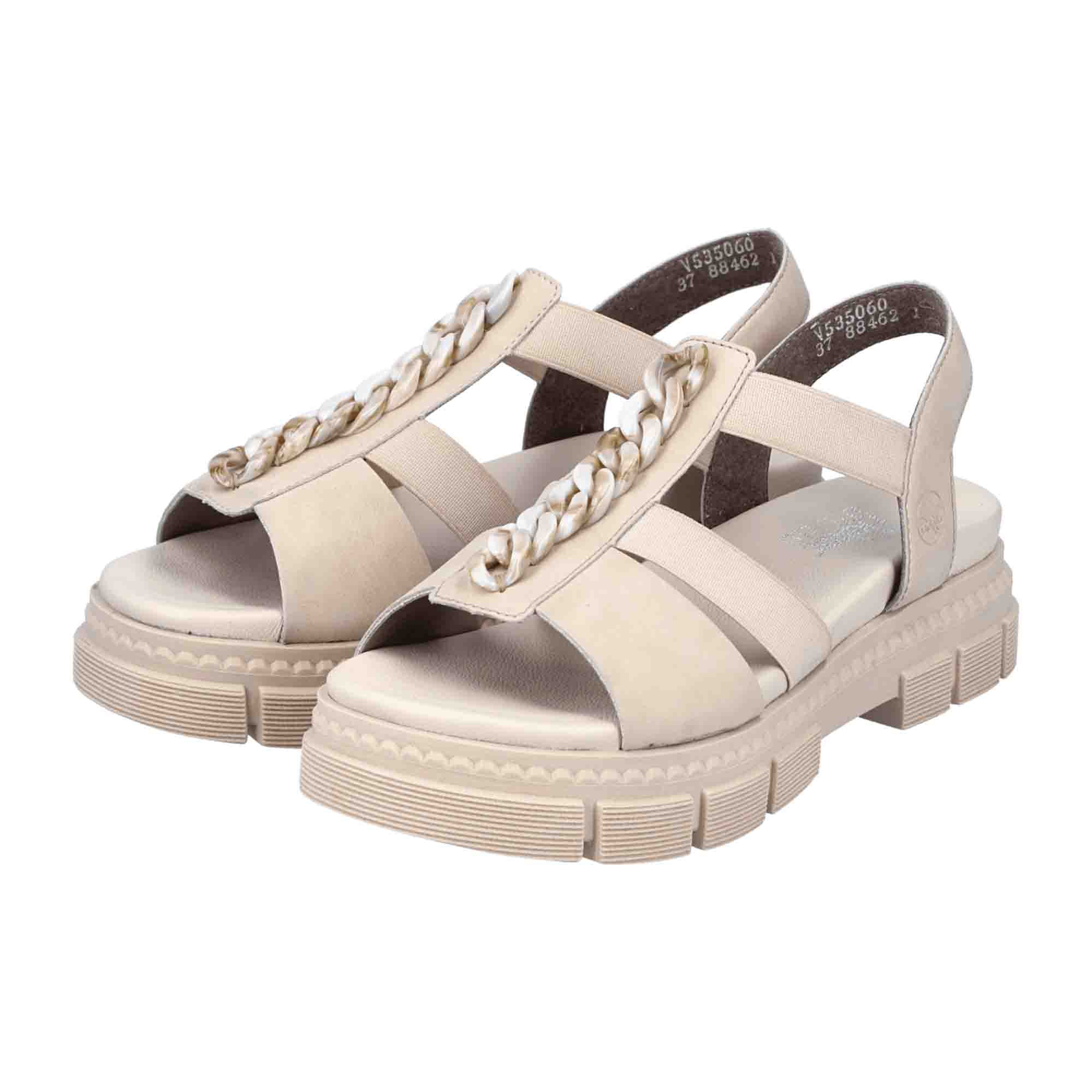 Rieker Beige Sandals for Women with Chain Accent and Comfortable Fit