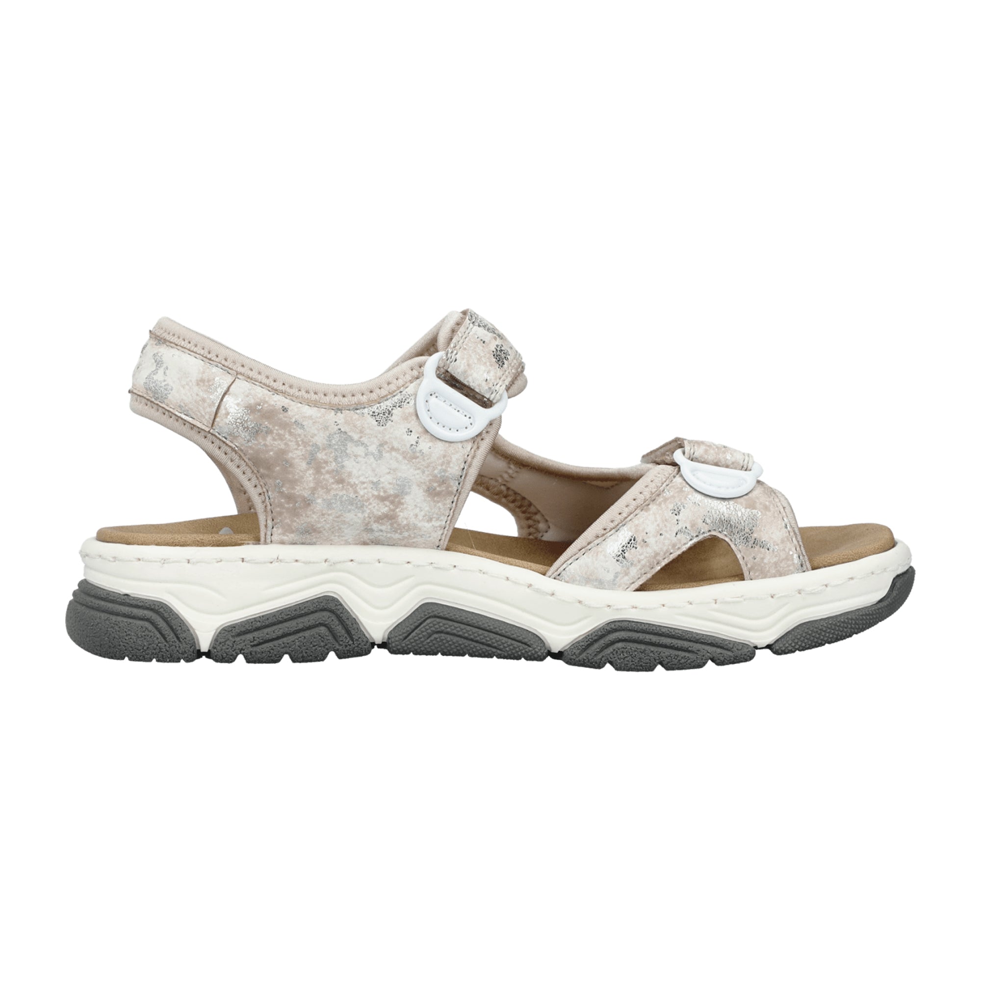 Rieker Beige Women's Trekking Sandals with Velcro Straps and Grippy Sole
