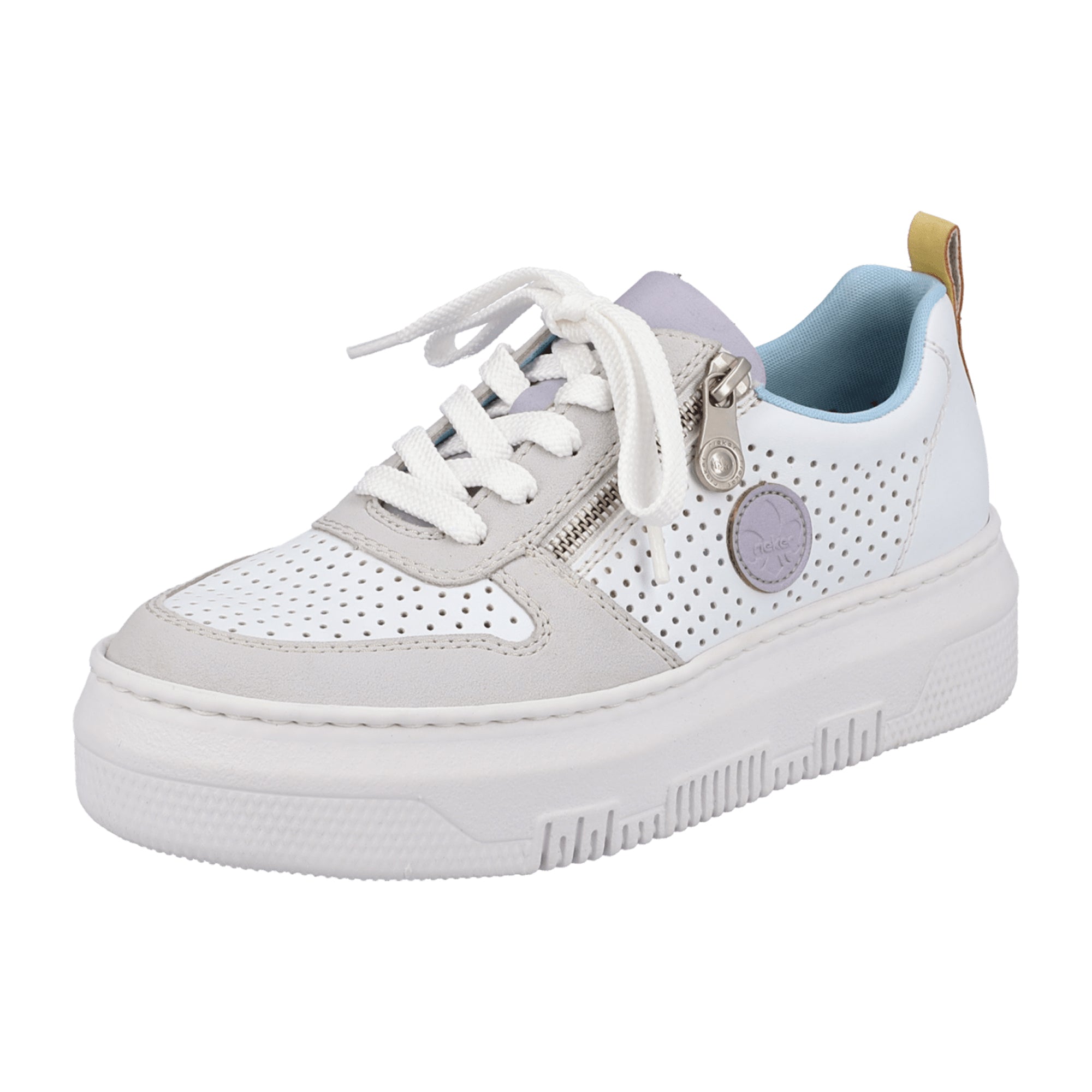 Rieker Women's White Sneakers M1905-80, Synthetic Leather, Comfort Sole
