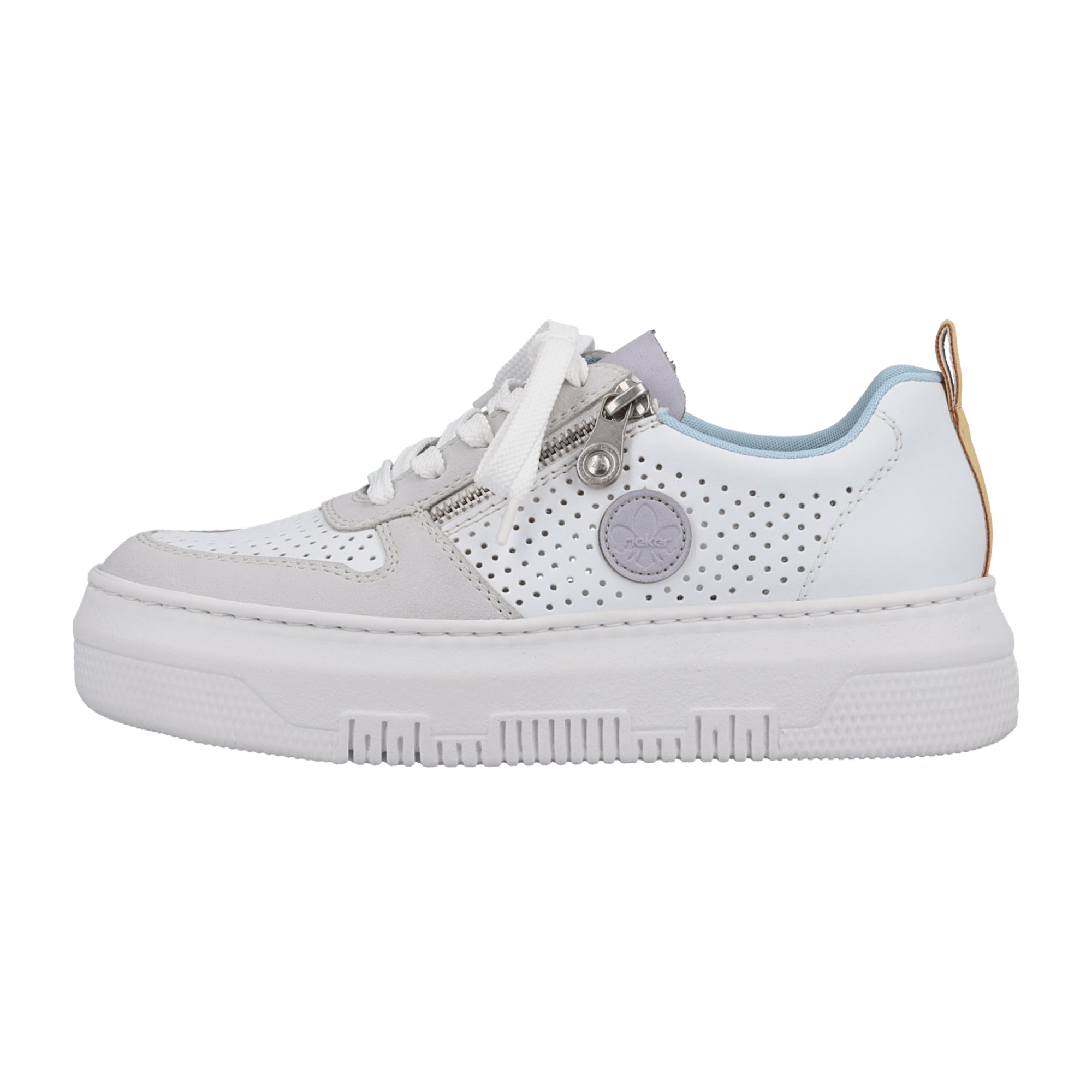 Rieker Women's White Sneakers M1905-80, Synthetic Leather, Comfort Sole