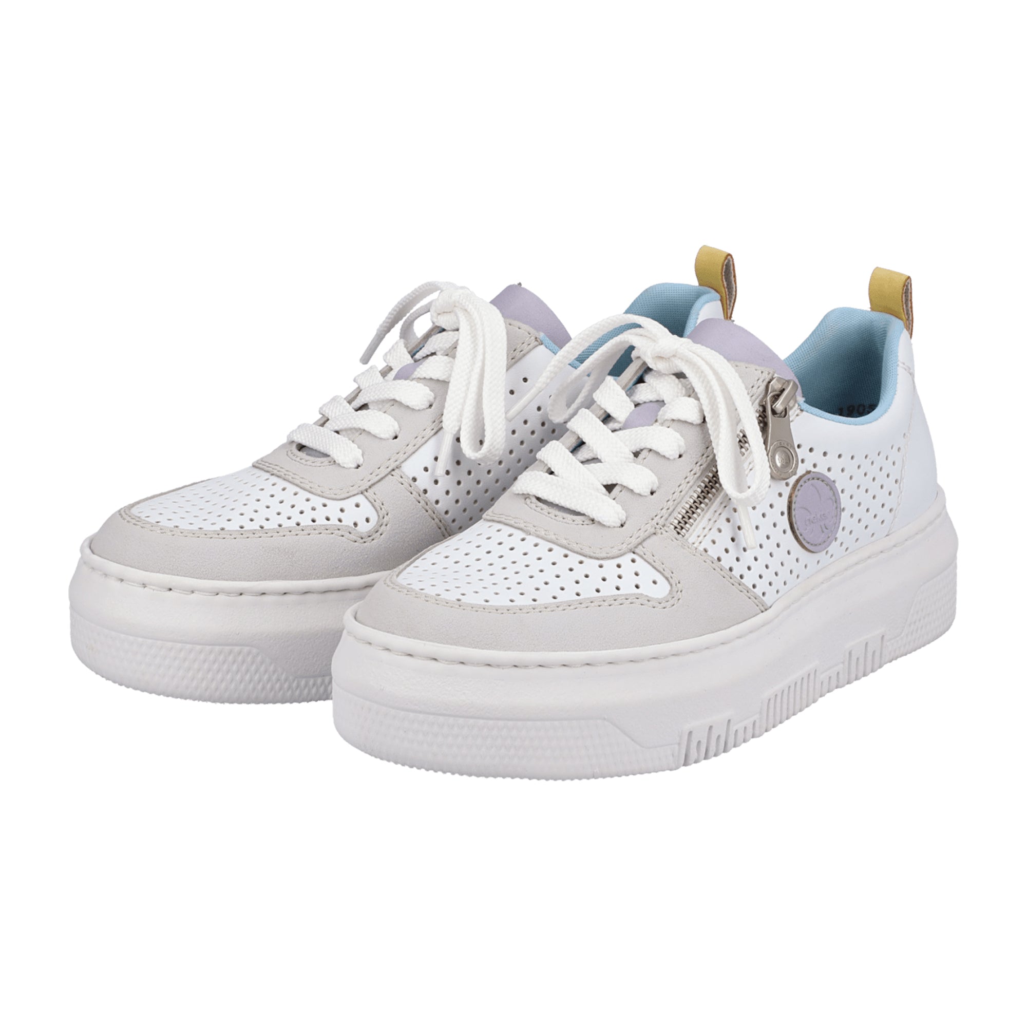 Rieker Women's White Sneakers M1905-80, Synthetic Leather, Comfort Sole