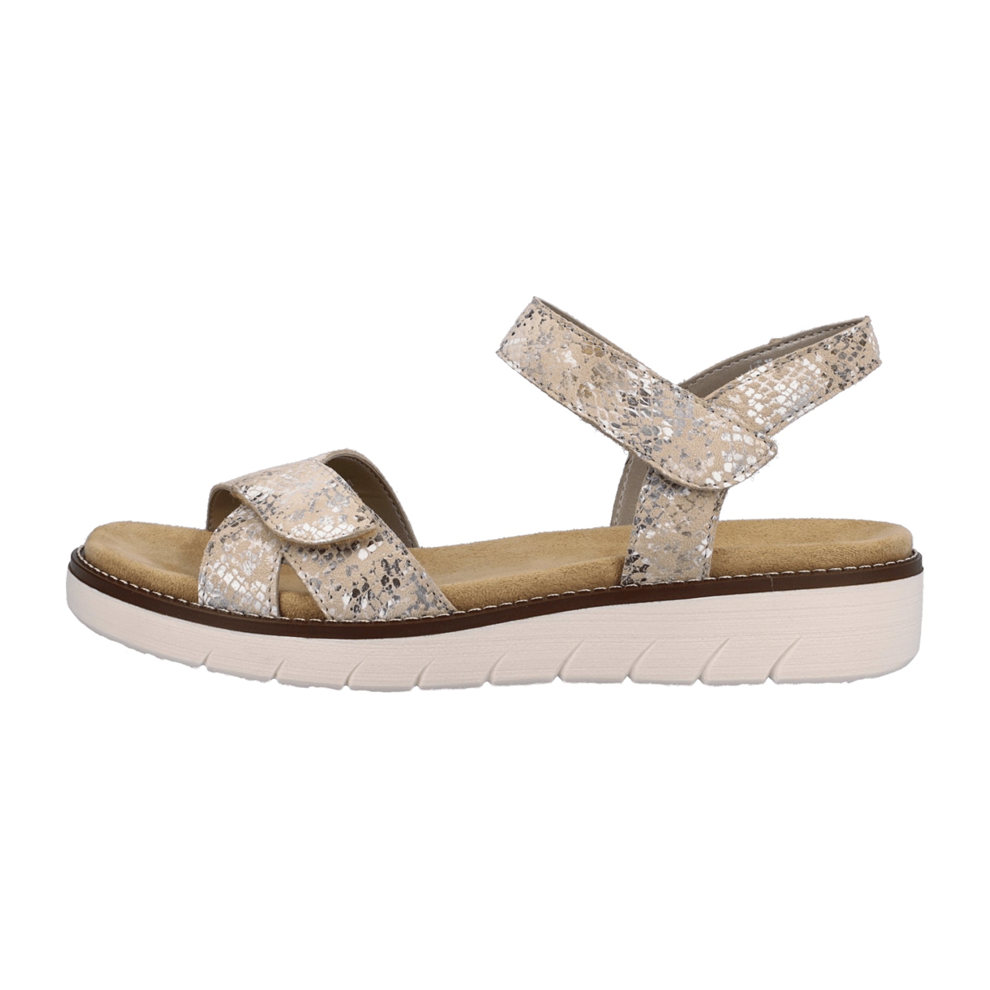 Remonte Women's Beige Leather Sandals with Adjustable Straps and Soft Footbed
