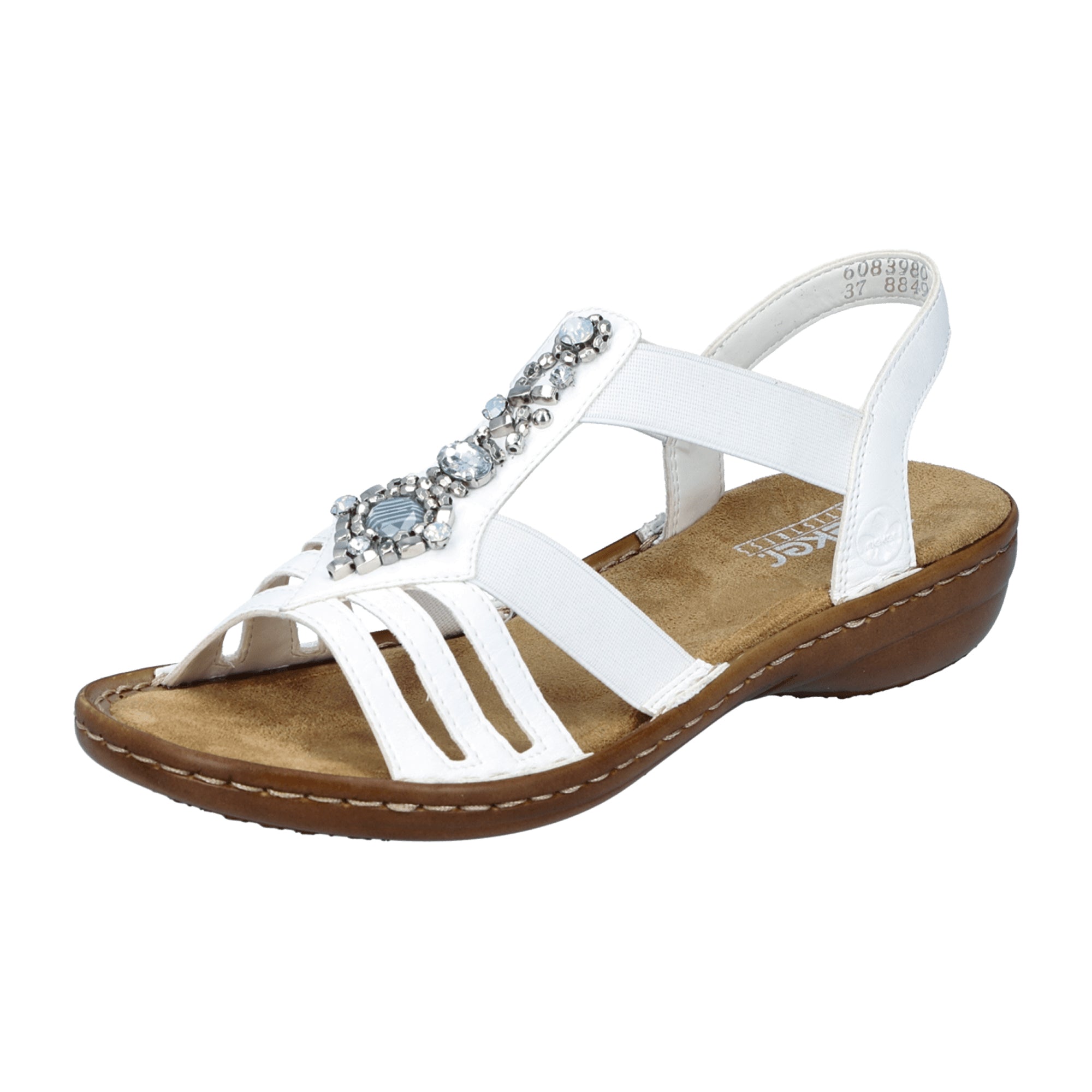 Rieker Women's White Sandals Comfortable Stylish Elastic Strap Shock Absorbing