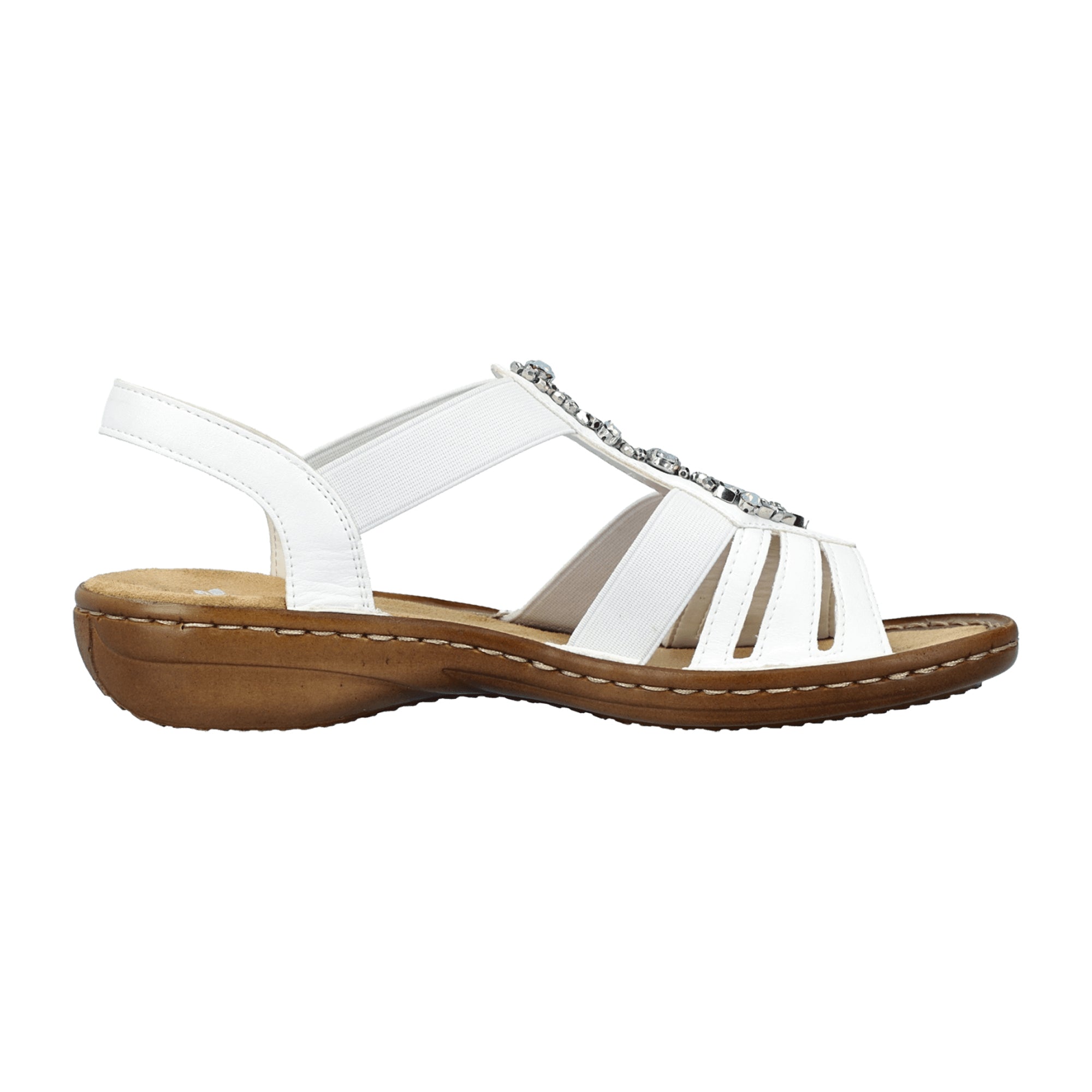Rieker Women's White Sandals Comfortable Stylish Elastic Strap Shock Absorbing