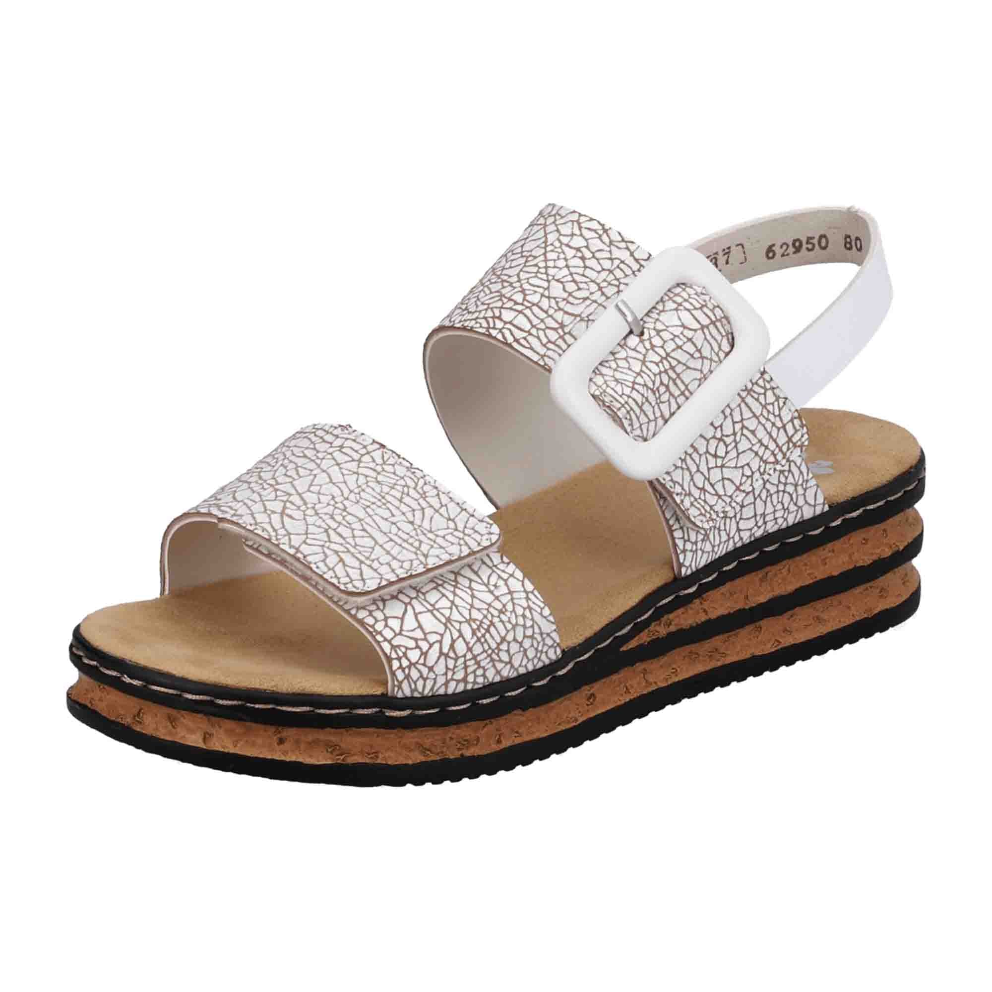Rieker FSK Women's White Leather Wedge Sandals with Adjustable Straps