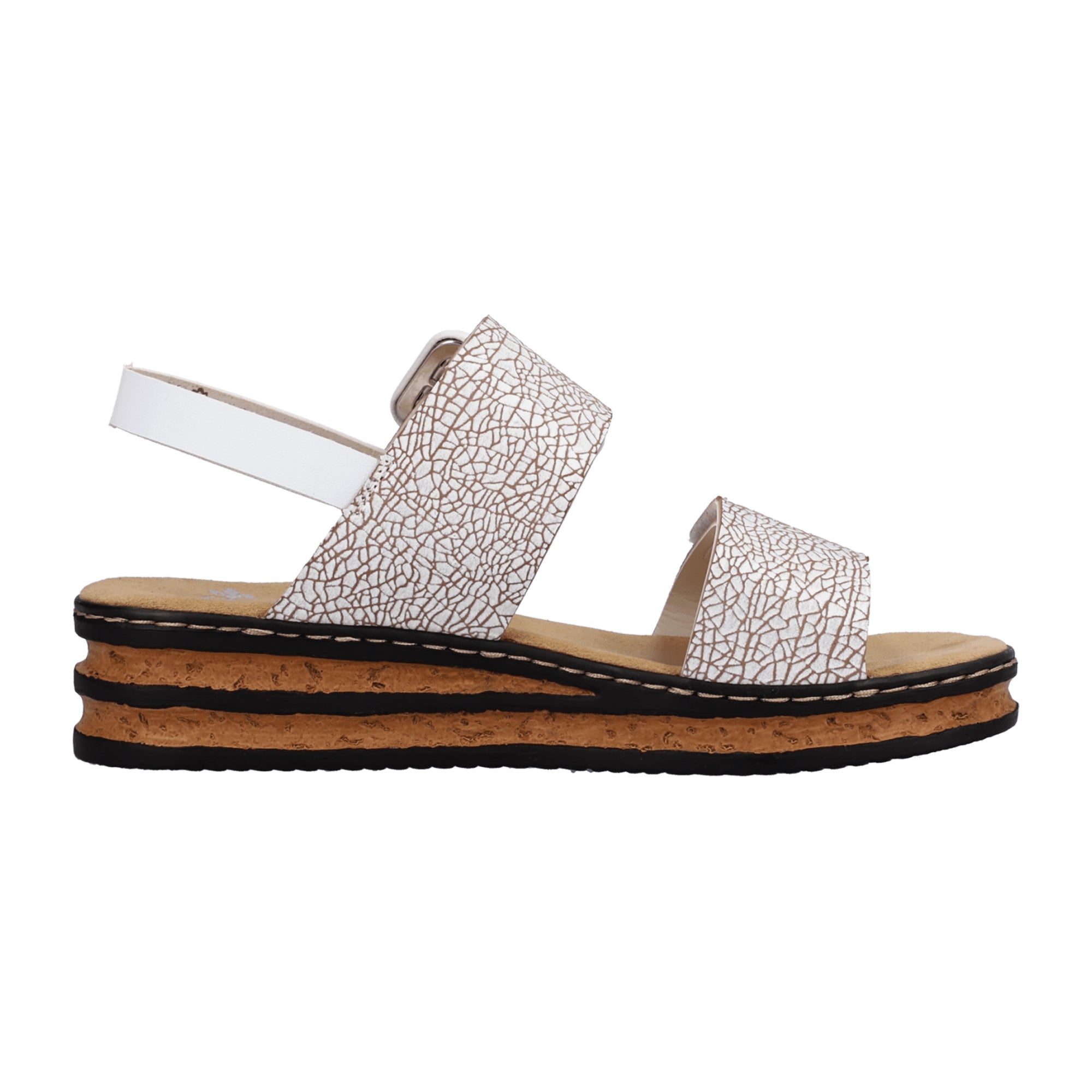Rieker FSK Women's White Leather Wedge Sandals with Adjustable Straps