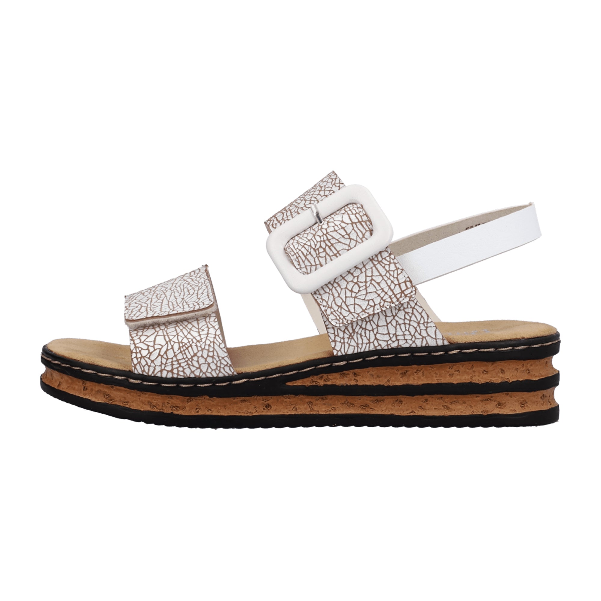 Rieker FSK Women's White Leather Wedge Sandals with Adjustable Straps