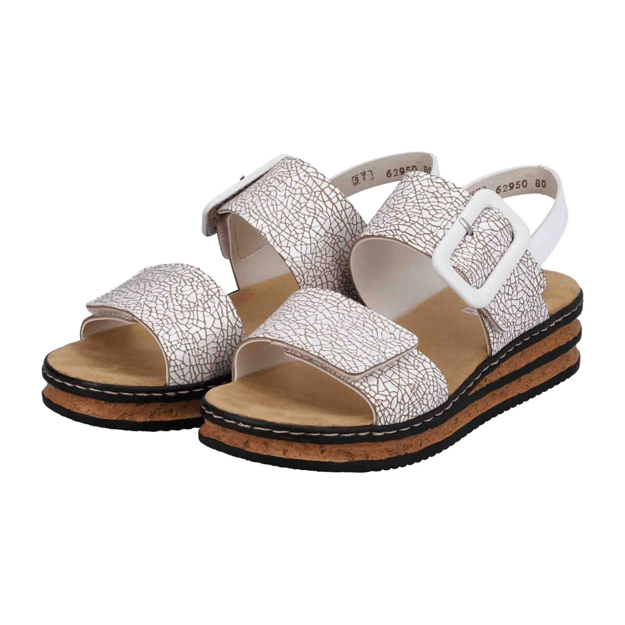 Rieker FSK Women's White Leather Wedge Sandals with Adjustable Straps