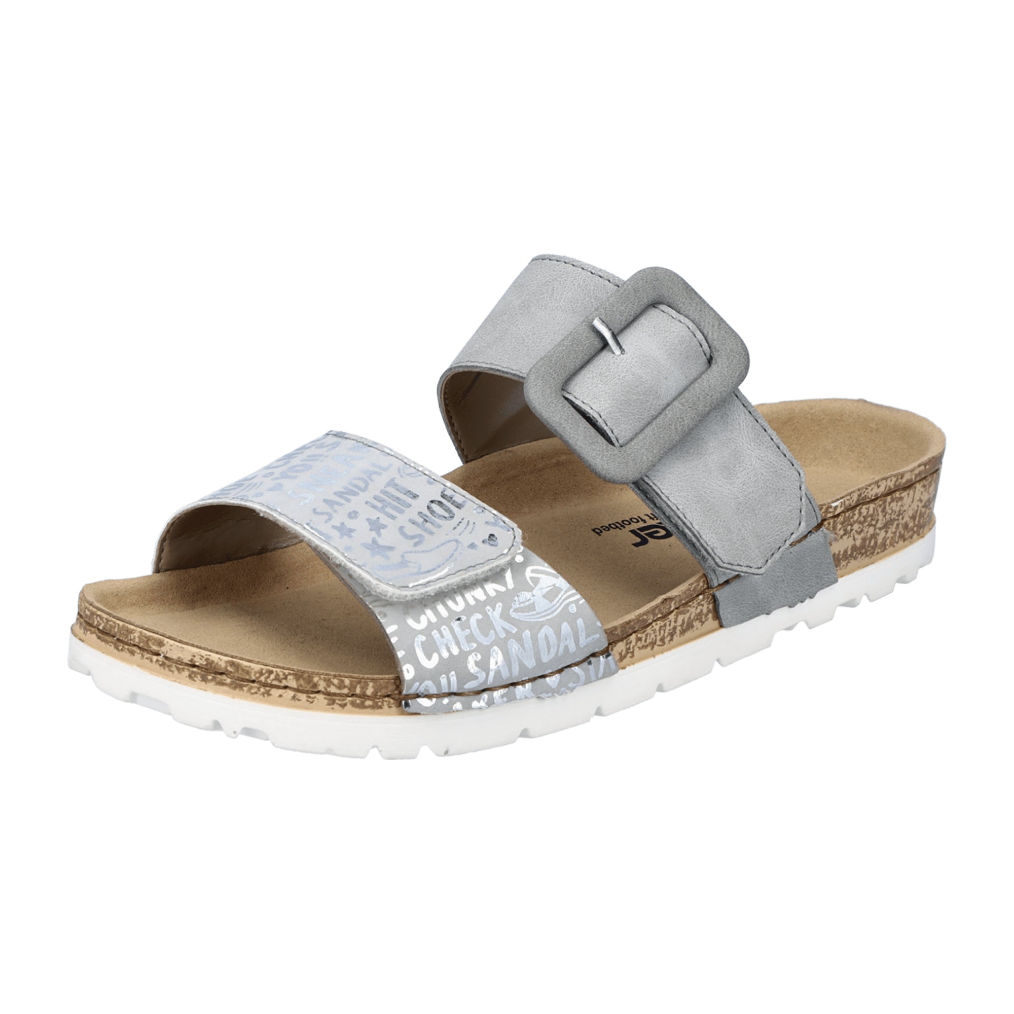 Rieker Women's Frost Silver Sandals Gray Synthetic Leather with Velcro Closure