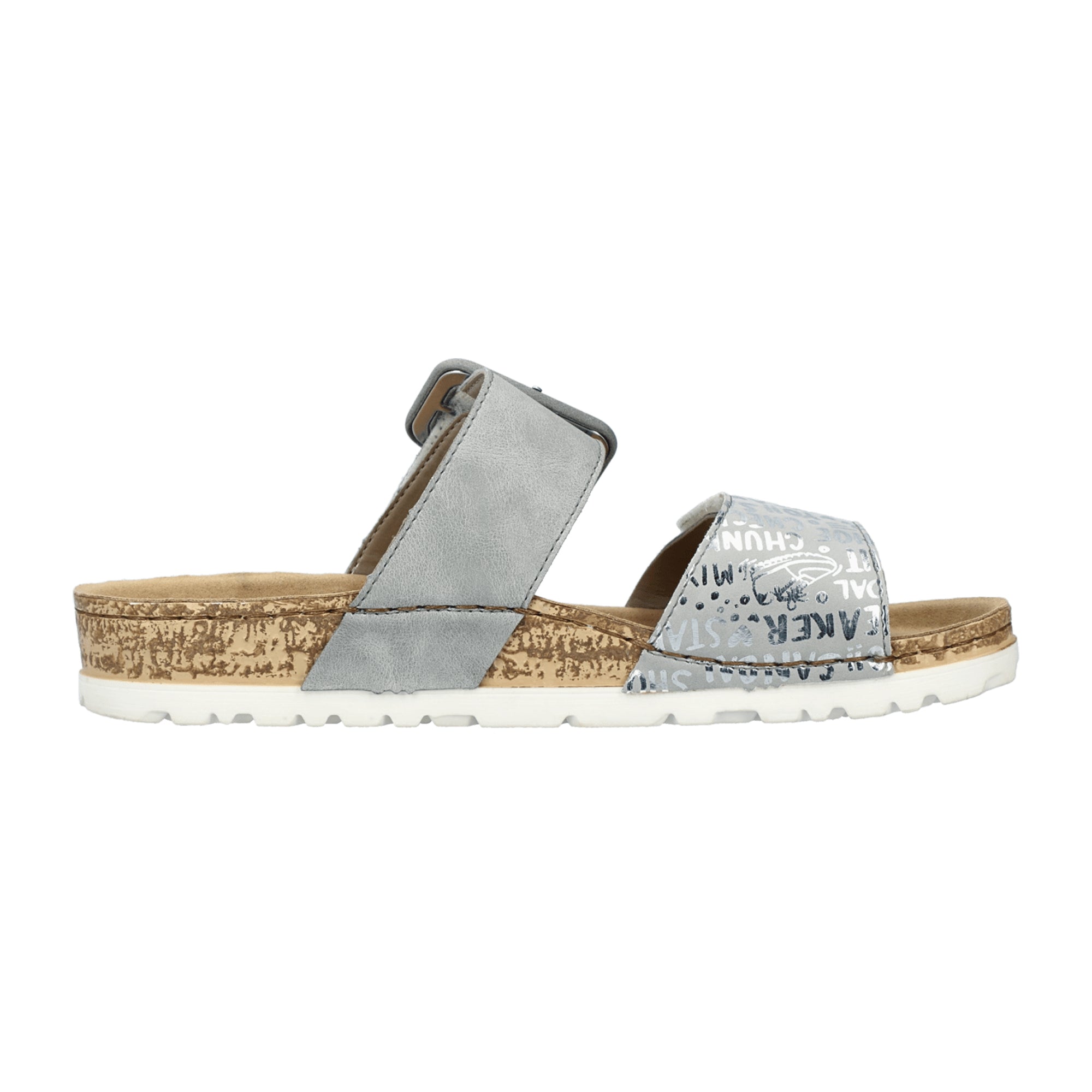 Rieker Women's Frost Silver Sandals Gray Synthetic Leather with Velcro Closure