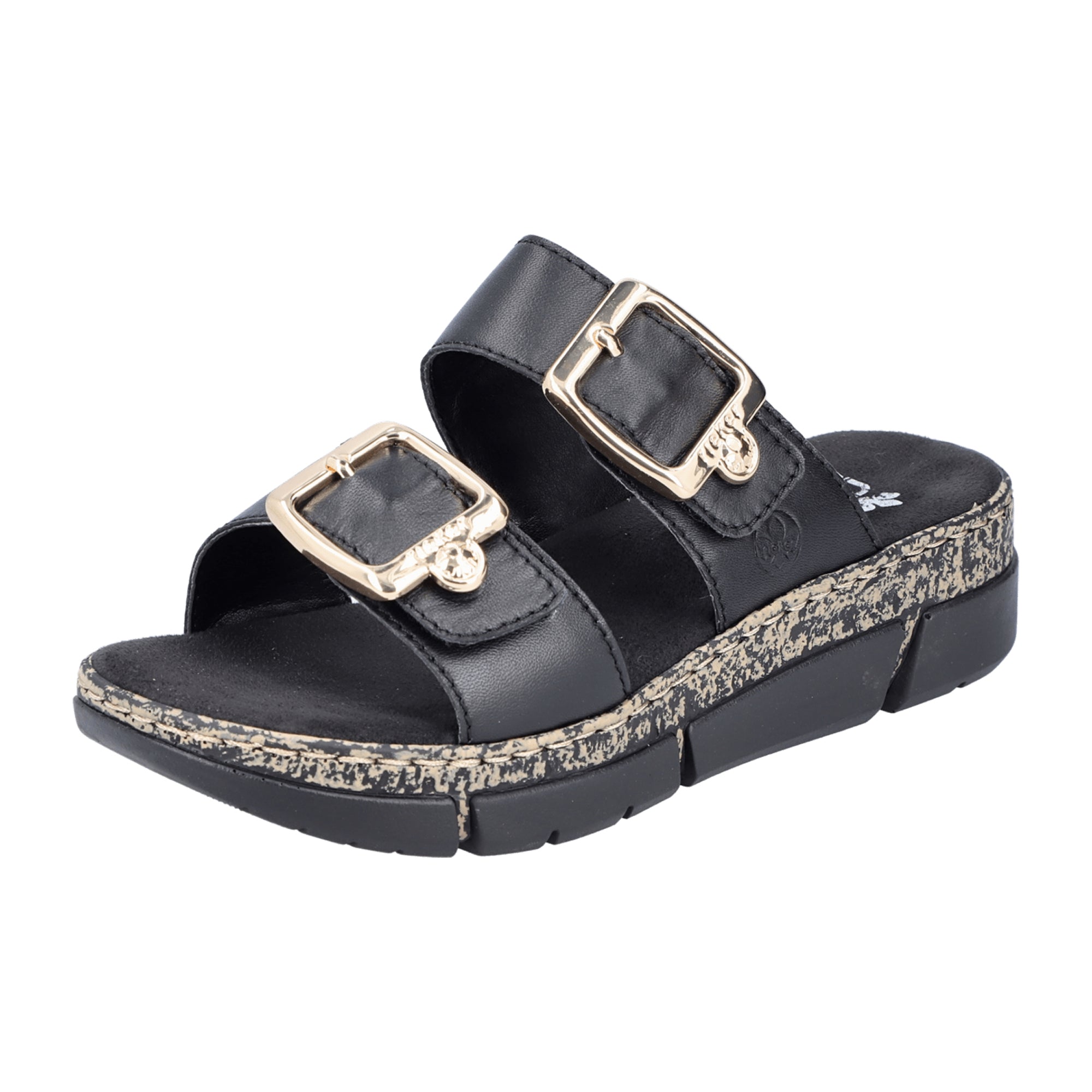 Rieker Black Leather Women's Slip-On Sandals with Comfort Sole and Velcro Strap