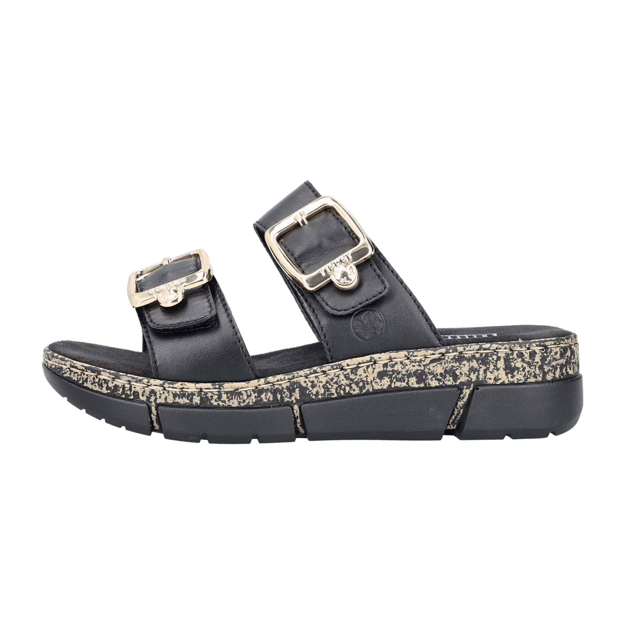 Rieker Black Leather Women's Slip-On Sandals with Comfort Sole and Velcro Strap