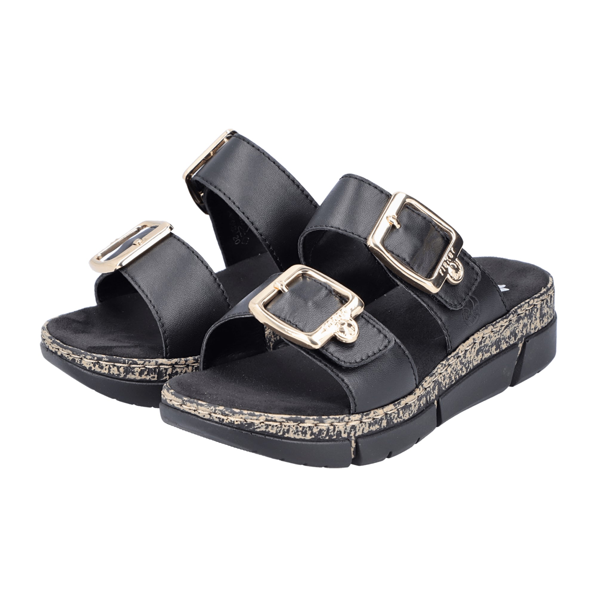 Rieker Black Leather Women's Slip-On Sandals with Comfort Sole and Velcro Strap