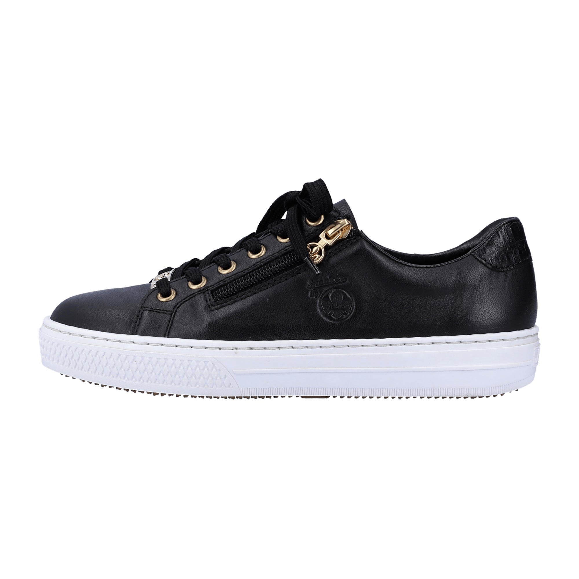 Rieker Women's Black Leather Sneakers with Zipper and Laces for Comfort - Bartel-Shop