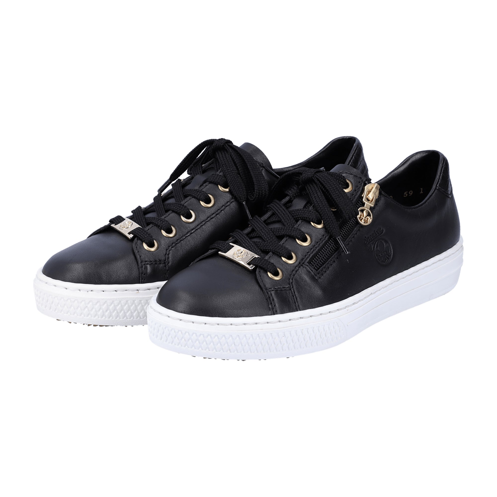 Rieker Women's Black Leather Sneakers with Zipper and Laces for Comfort - Bartel-Shop