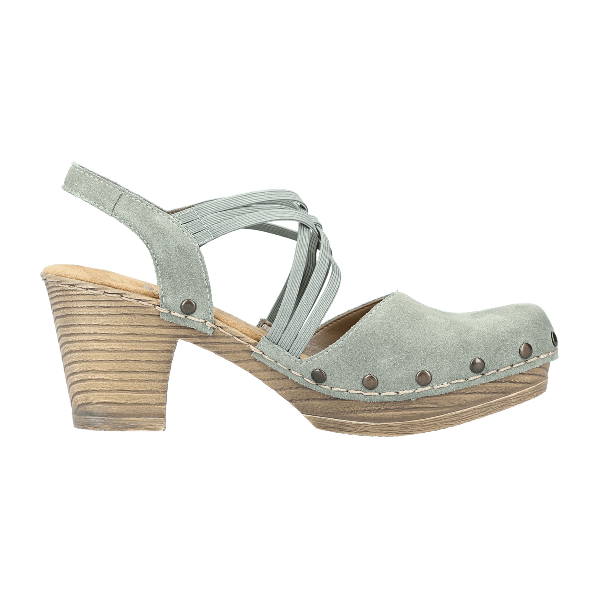 Rieker Women's Green Suede Sandals with Block Heel and Cross Straps