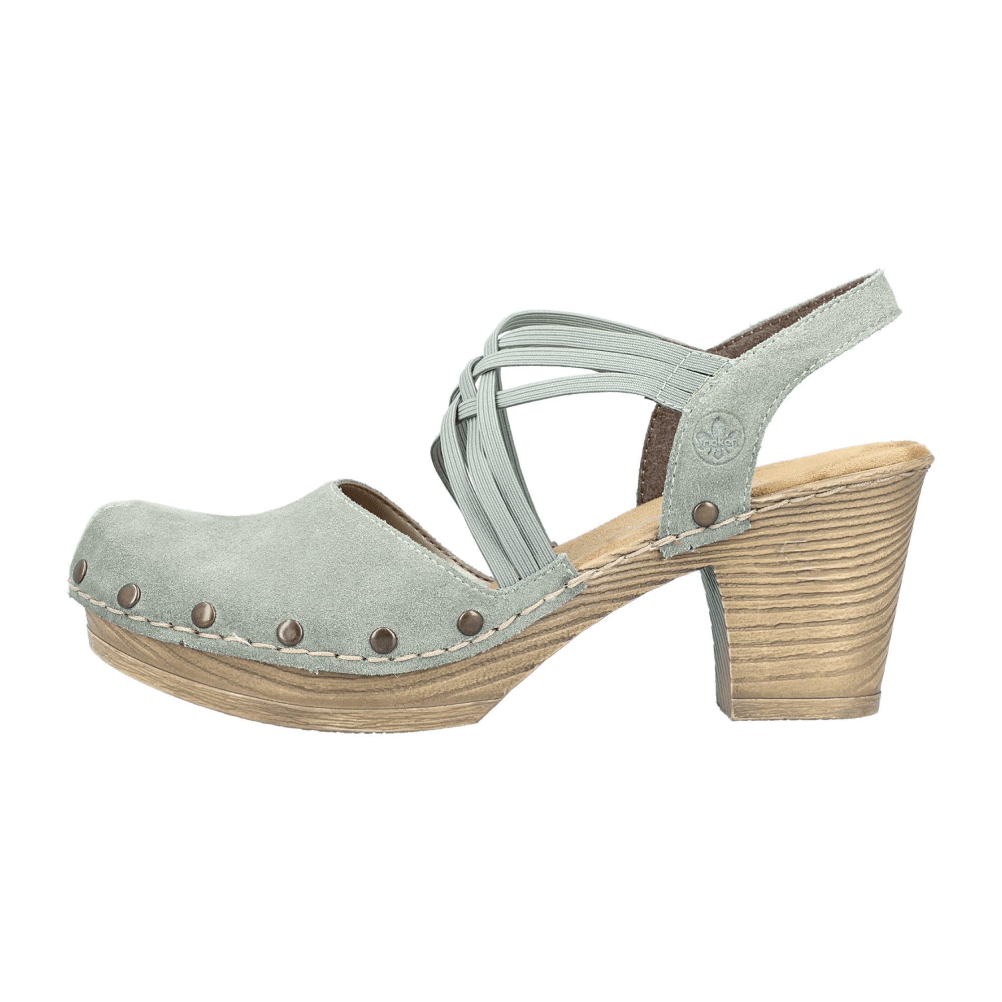Rieker Women's Green Suede Sandals with Block Heel and Cross Straps