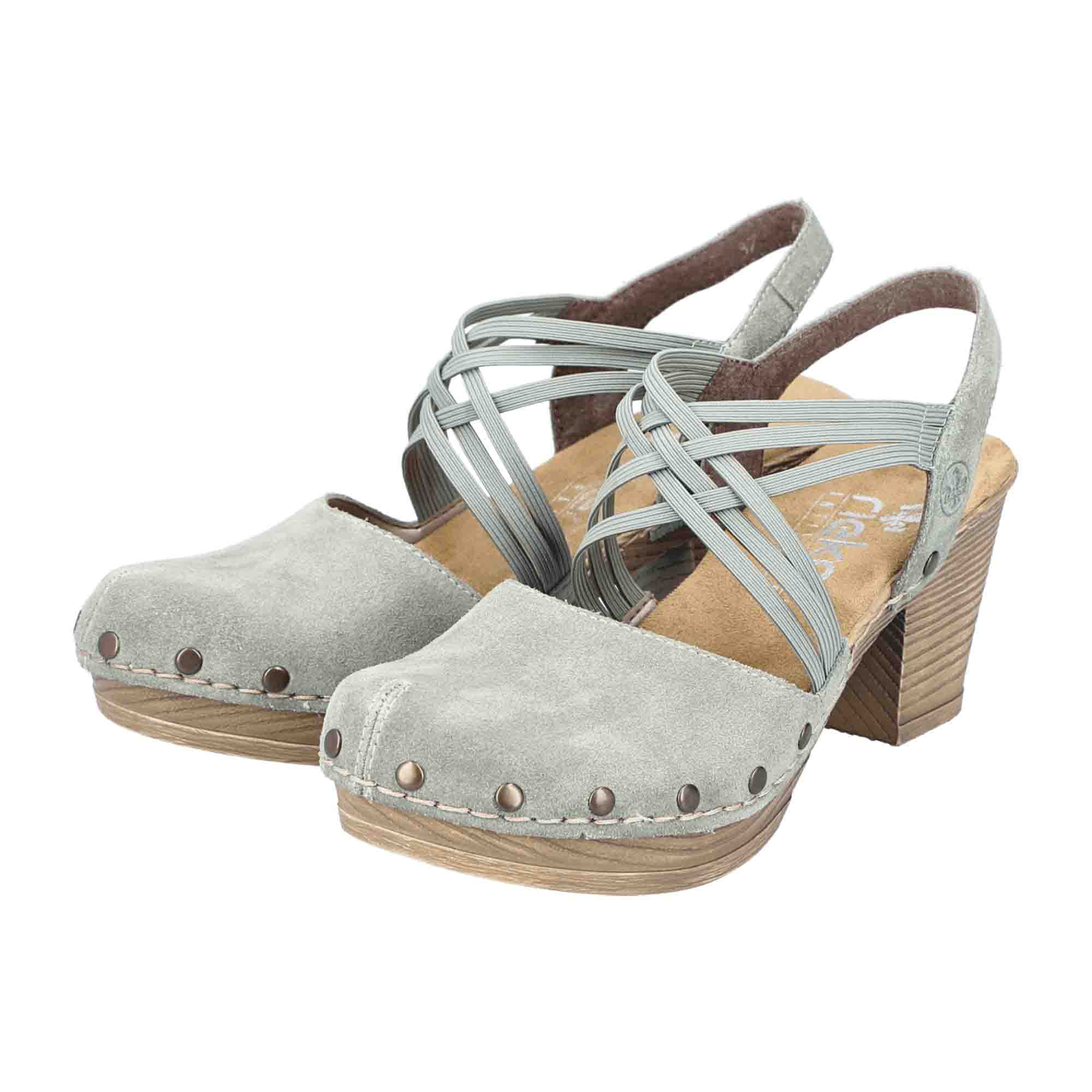 Rieker Women's Green Suede Sandals with Block Heel and Cross Straps
