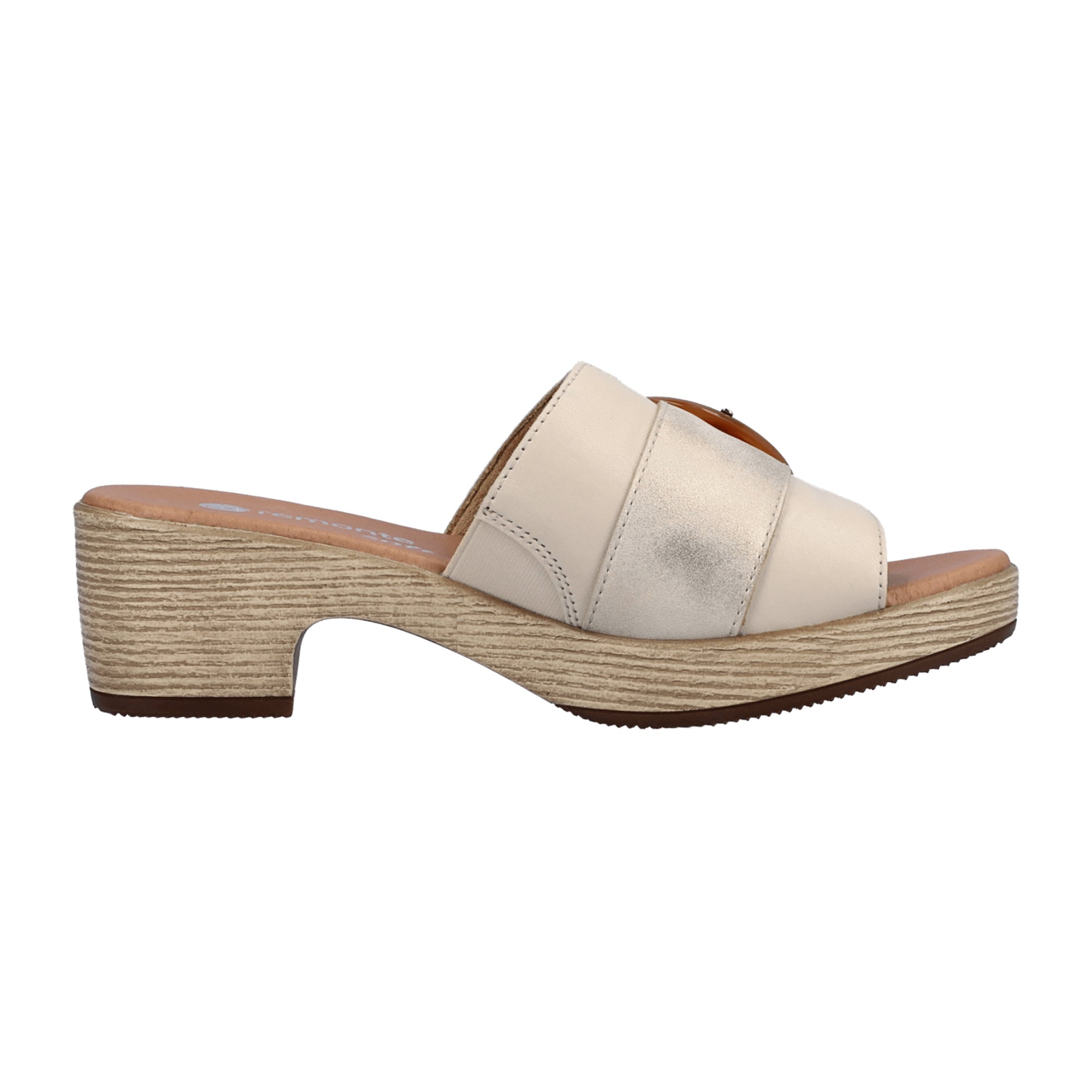 Remonte Women's Comfortable White Leather Sandals Slip-On Block Heel Summer Shoes