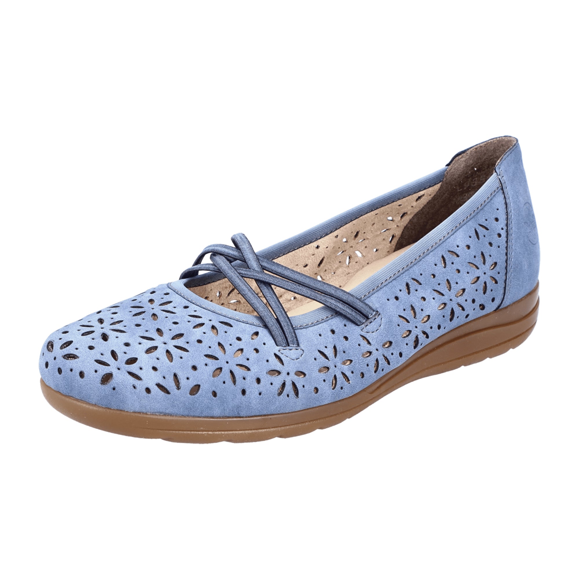 Rieker Nabukino Women's Blue Slip-On Ballerinas with Soft Insole and Grip Sole