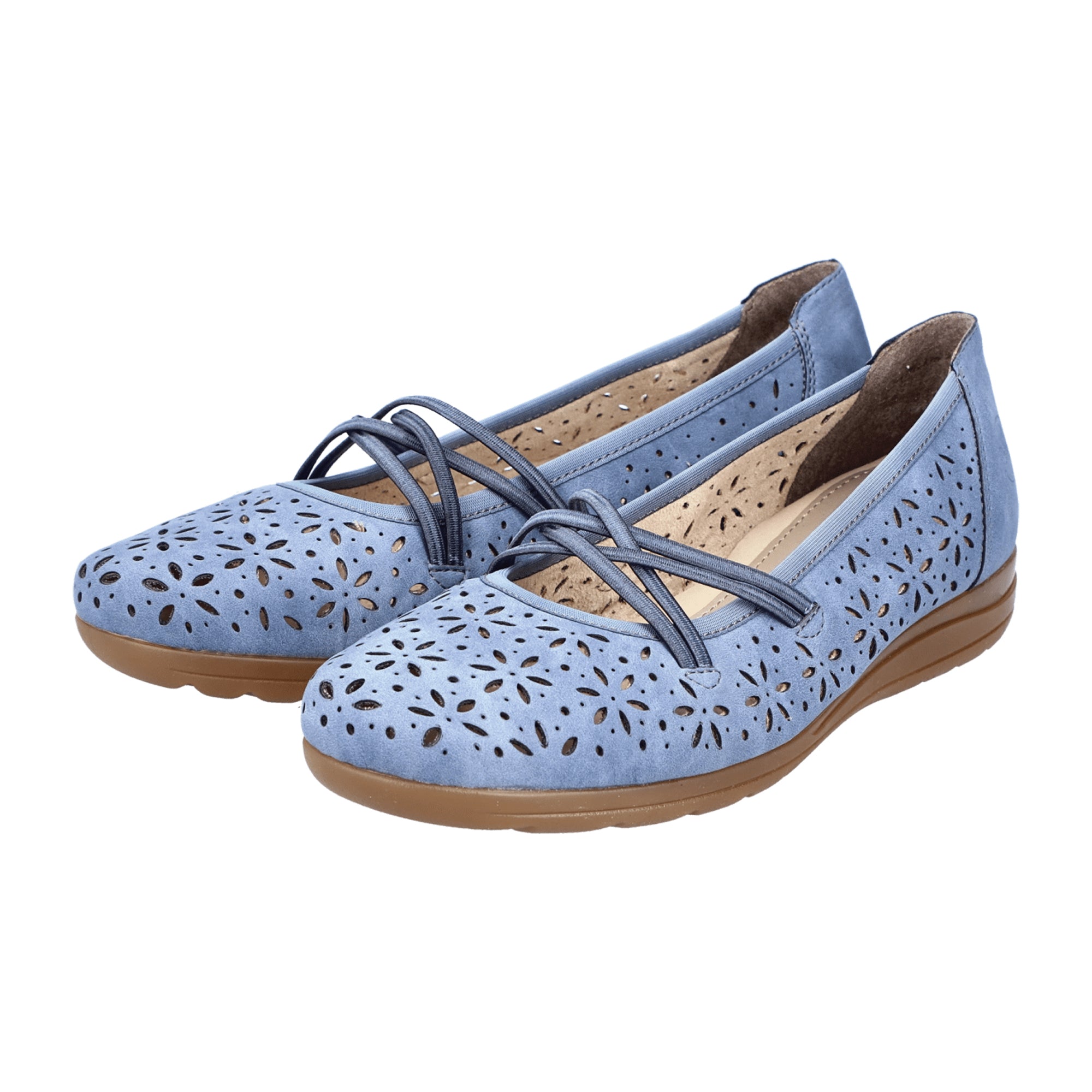 Rieker Nabukino Women's Blue Slip-On Ballerinas with Soft Insole and Grip Sole