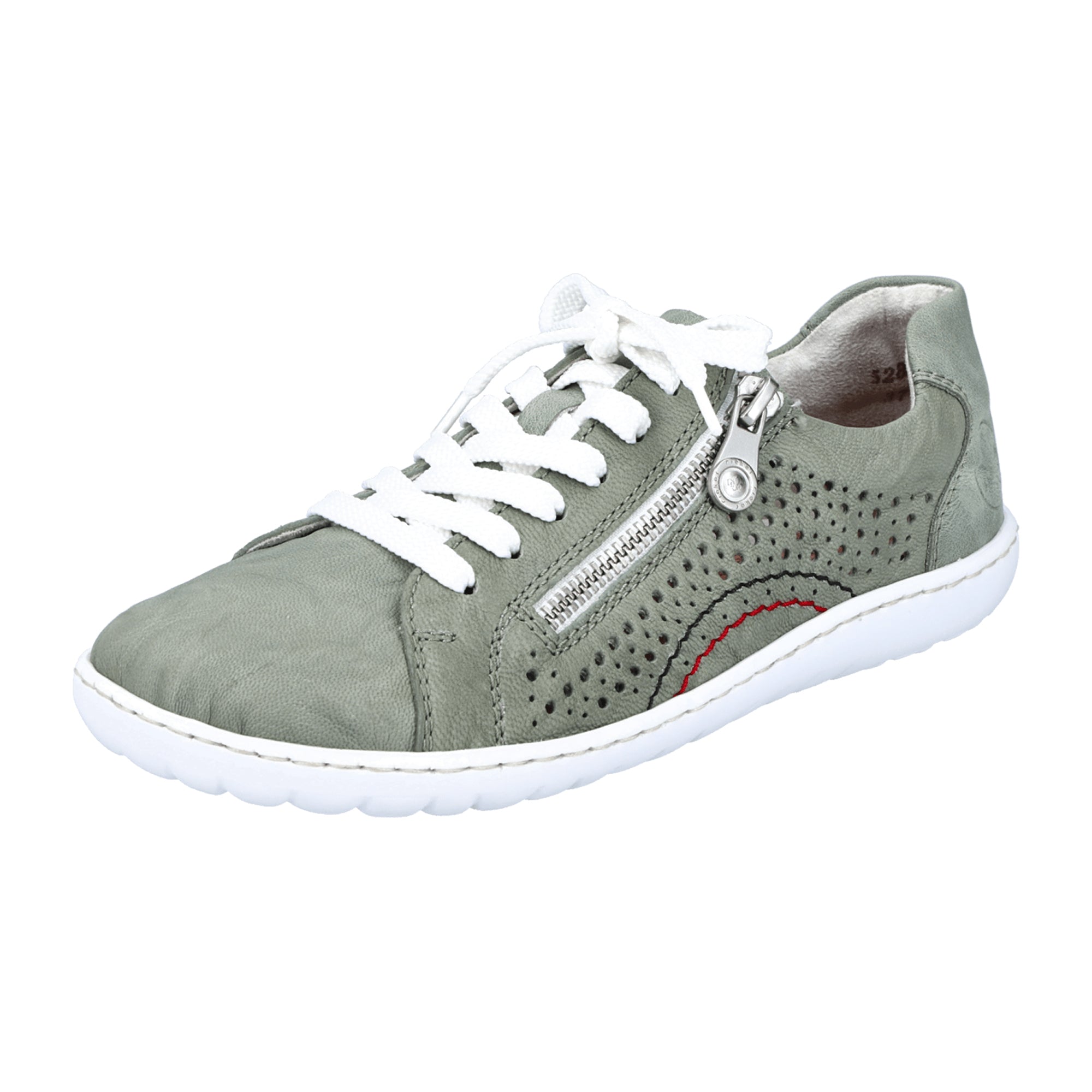 Rieker Women's Green Leather Lace-Up Shoes with Zipper and Light Sole