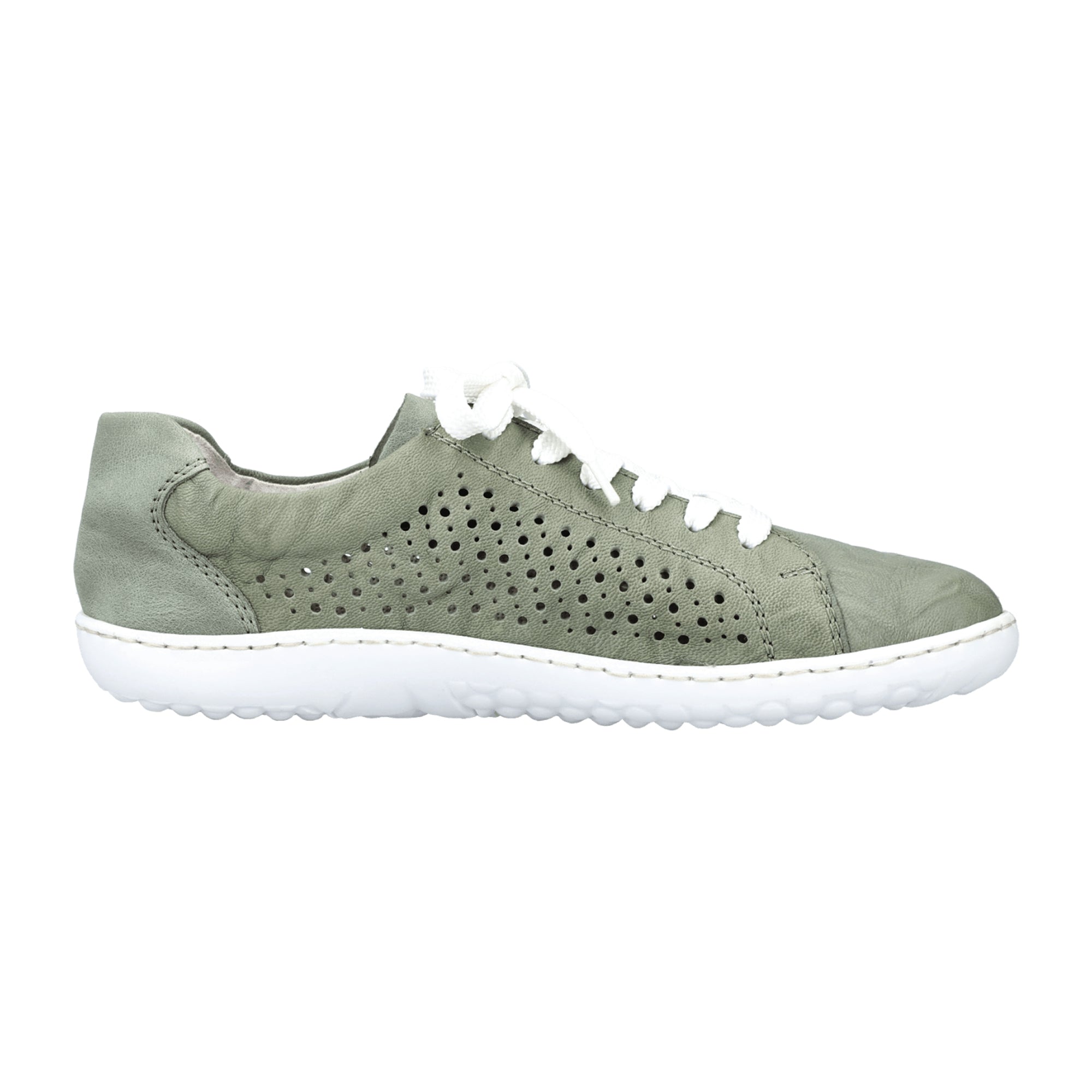 Rieker Women's Green Leather Lace-Up Shoes with Zipper and Light Sole