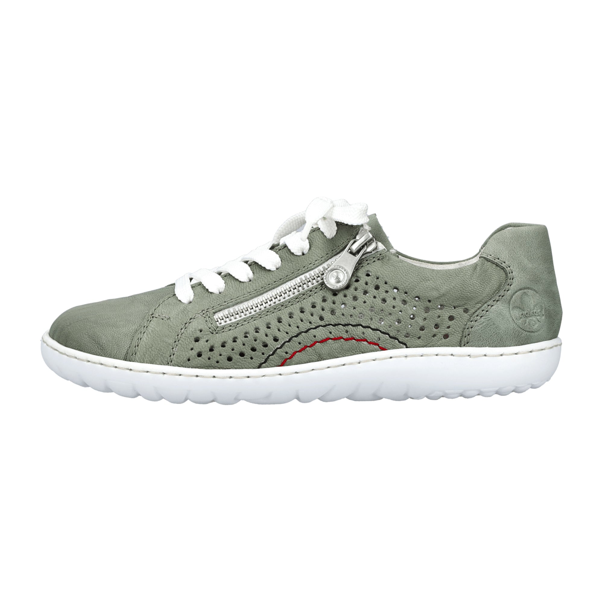 Rieker Women's Green Leather Lace-Up Shoes with Zipper and Light Sole