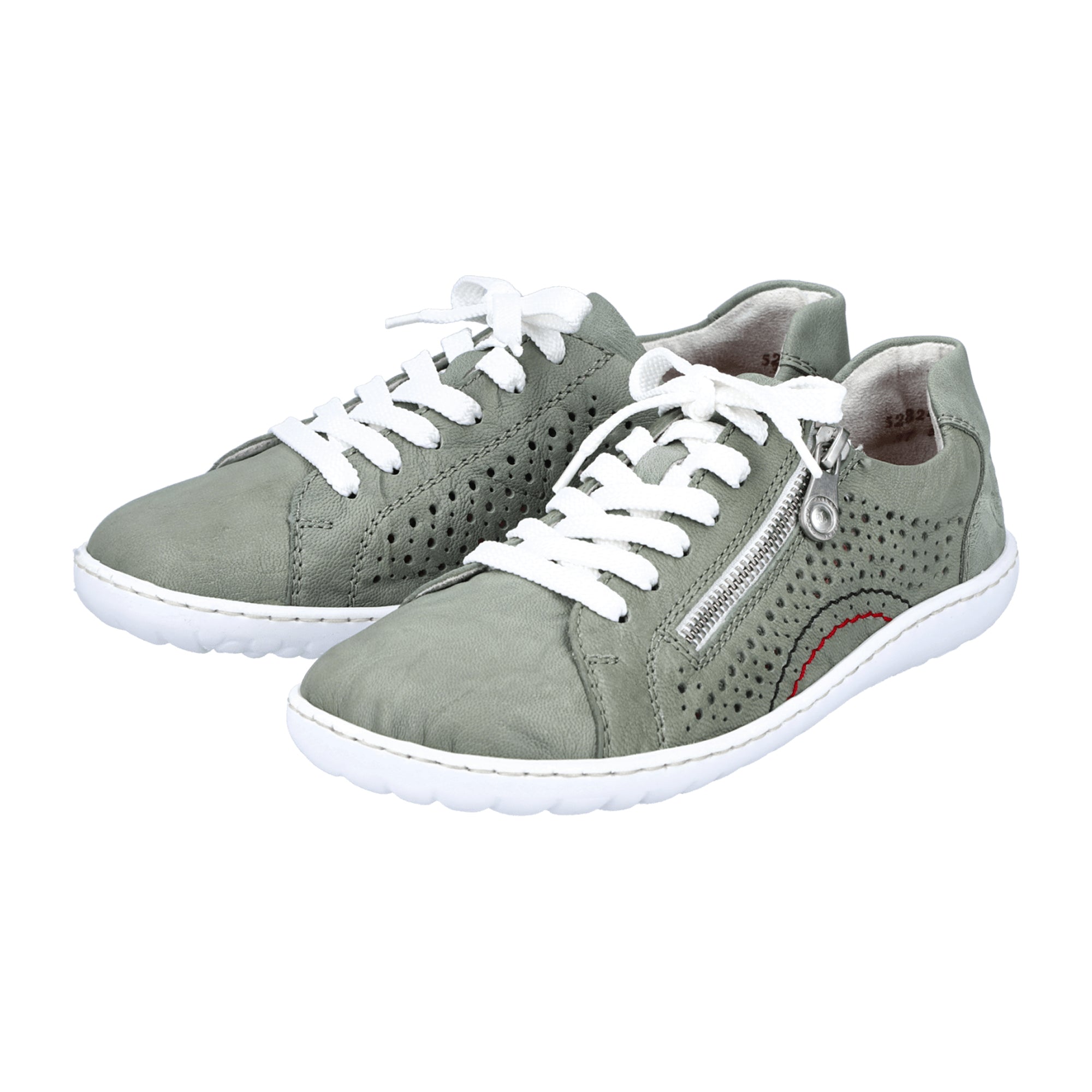 Rieker Women's Green Leather Lace-Up Shoes with Zipper and Light Sole