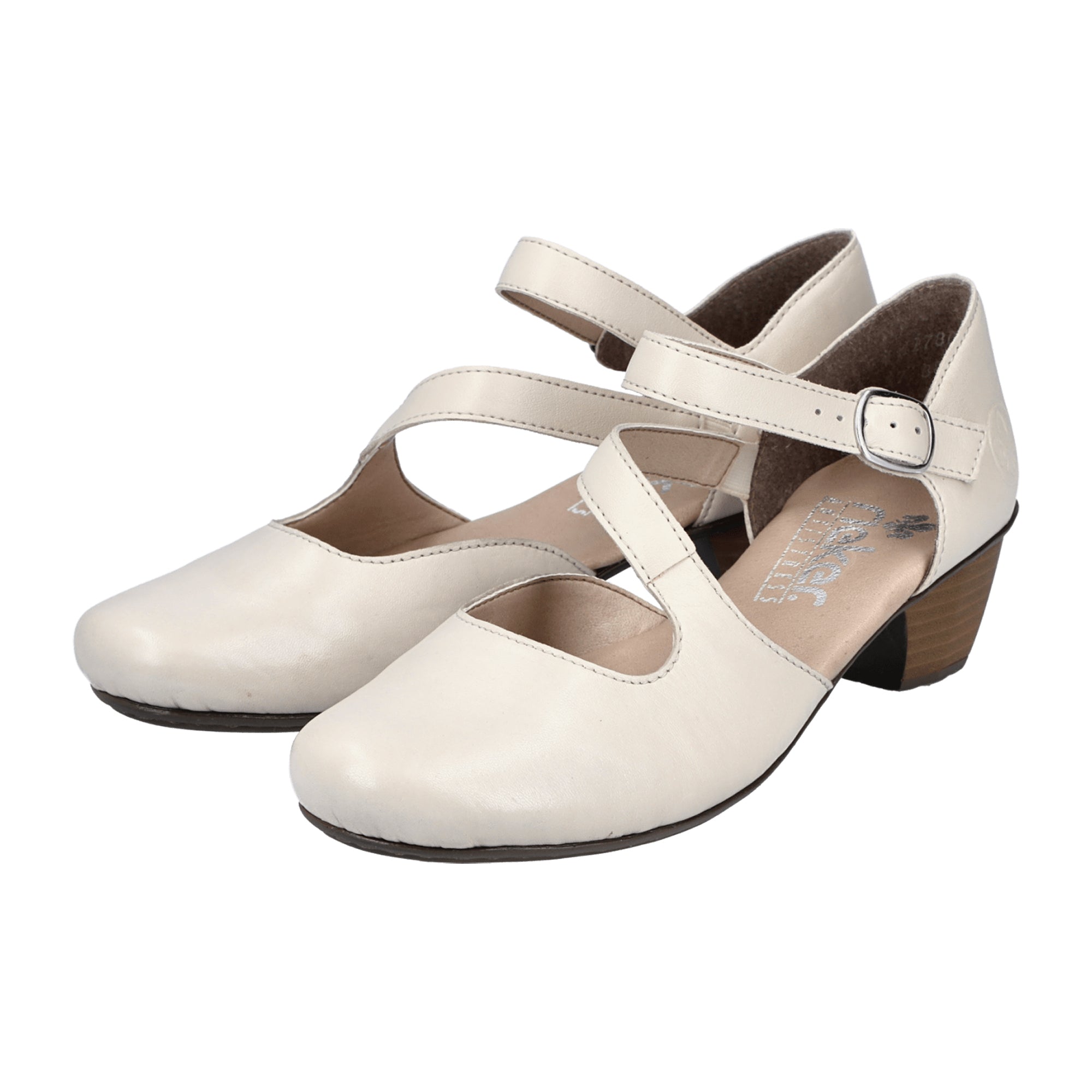 Rieker Women's Beige Pumps 4178080 Comfort Block Heel with Soft Insole