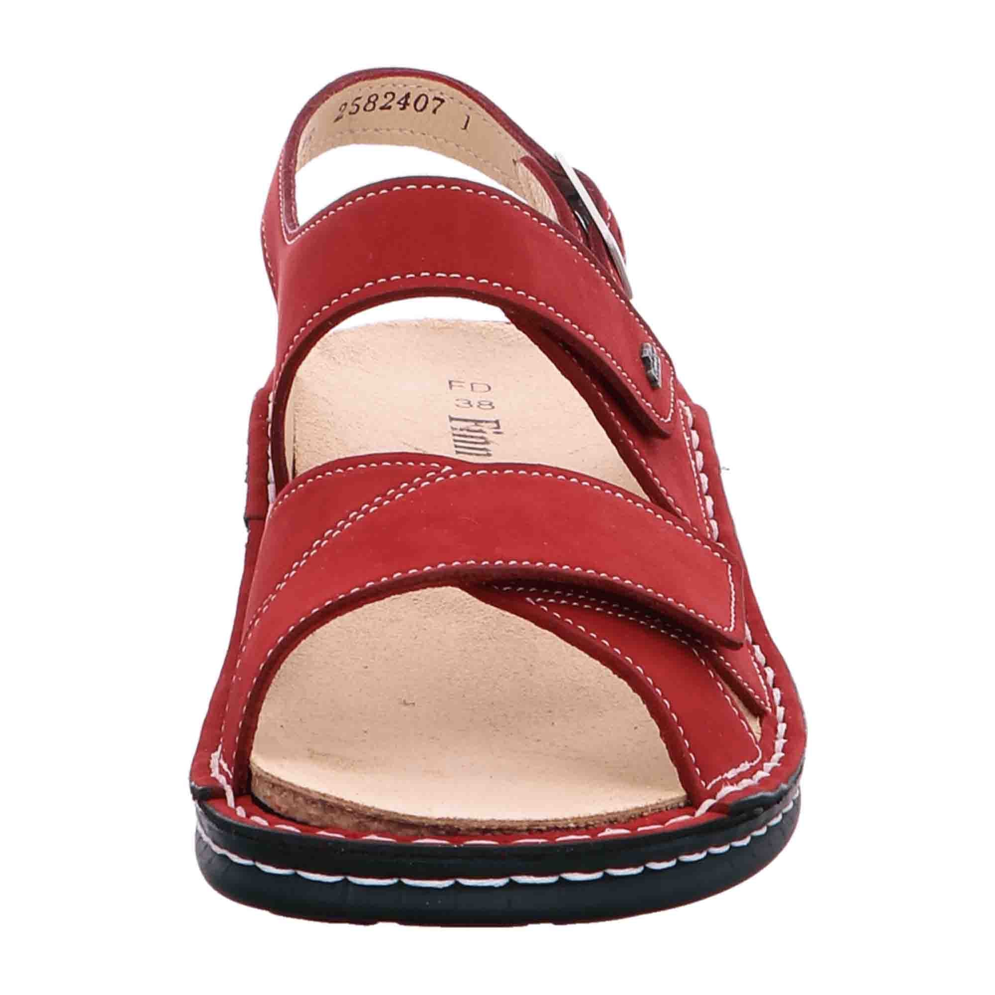 Finn Comfort Linosa Women's Sandals - Chili Red Nubuck Leather with Adjustable Straps and Removable Insoles