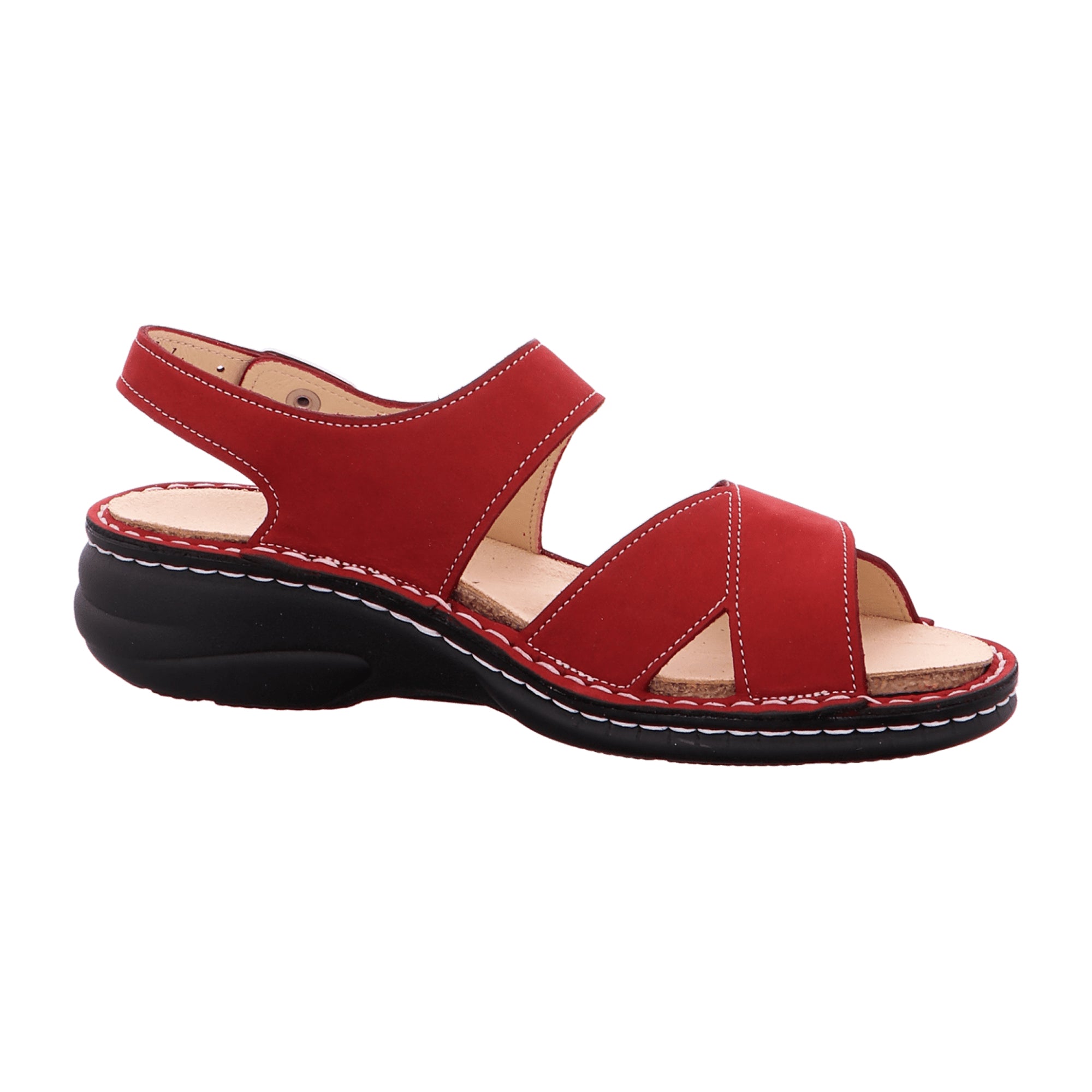 Finn Comfort Linosa Women's Sandals - Chili Red Nubuck Leather with Adjustable Straps and Removable Insoles - Bartel-Shop
