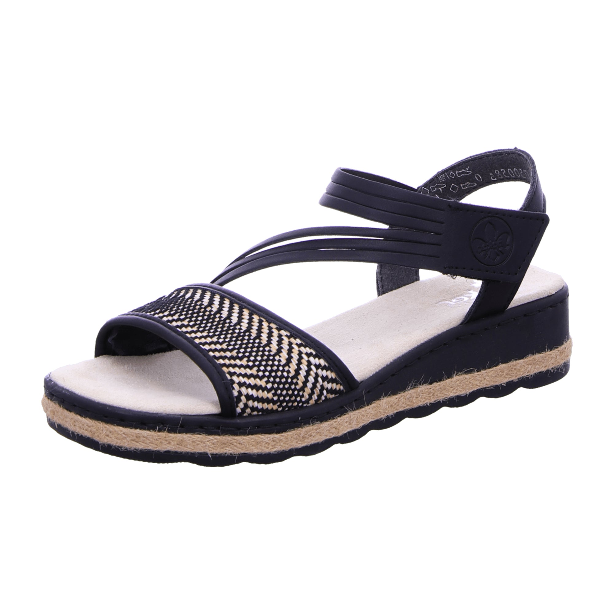 Rieker Toscana Black Women's Wedge Sandals with Velcro and Heel Strap
