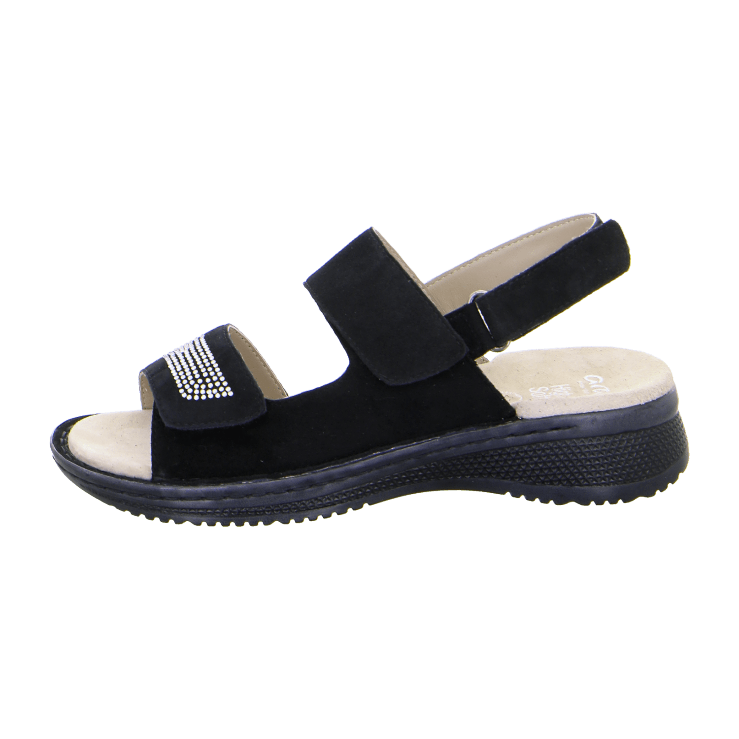 ARA HAWAII Women's Suede Sandals with Hook-and-Loop Closure and Ankle Strap in Black