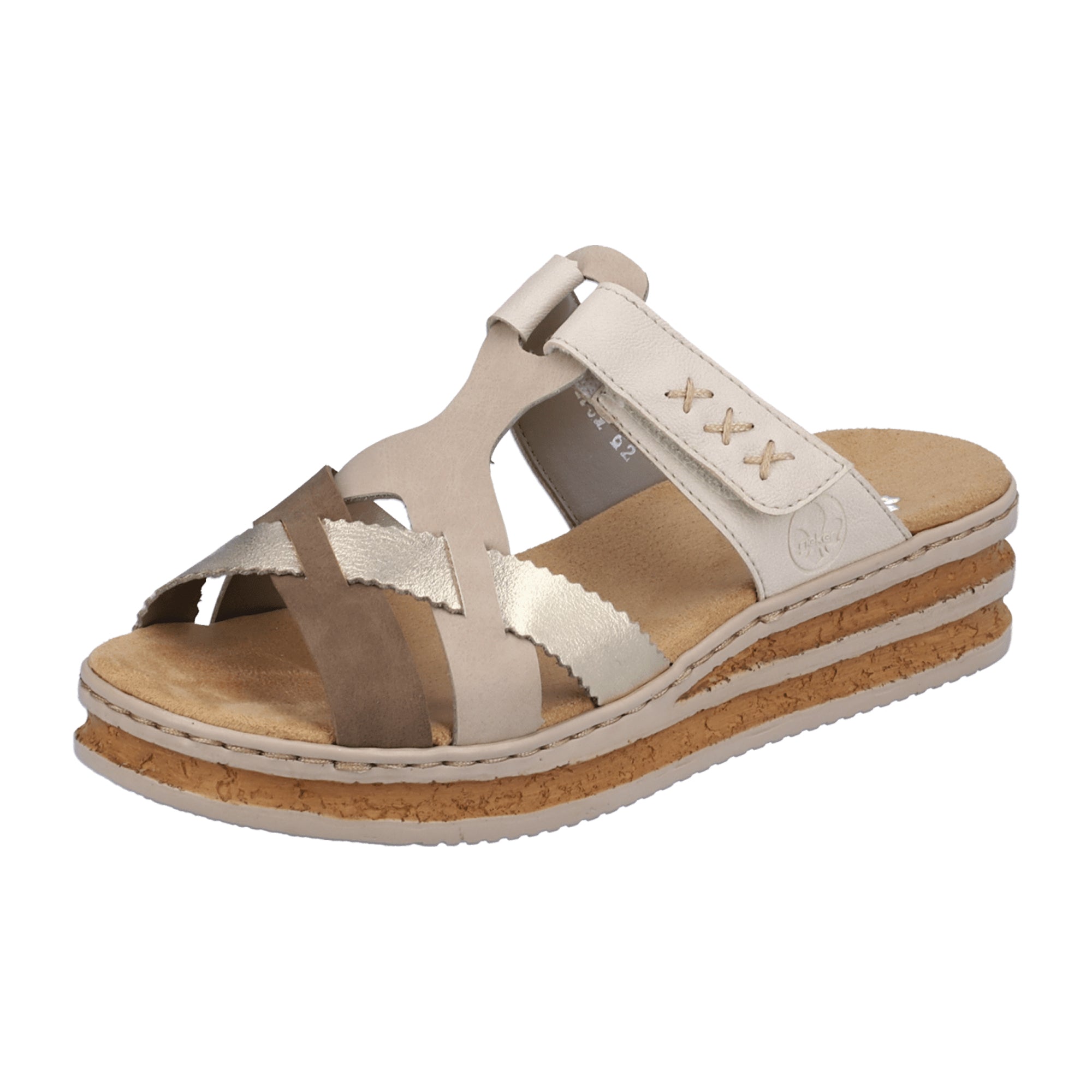 Rieker Women's Beige Sandals with Velcro Strap and Cushioned Sole