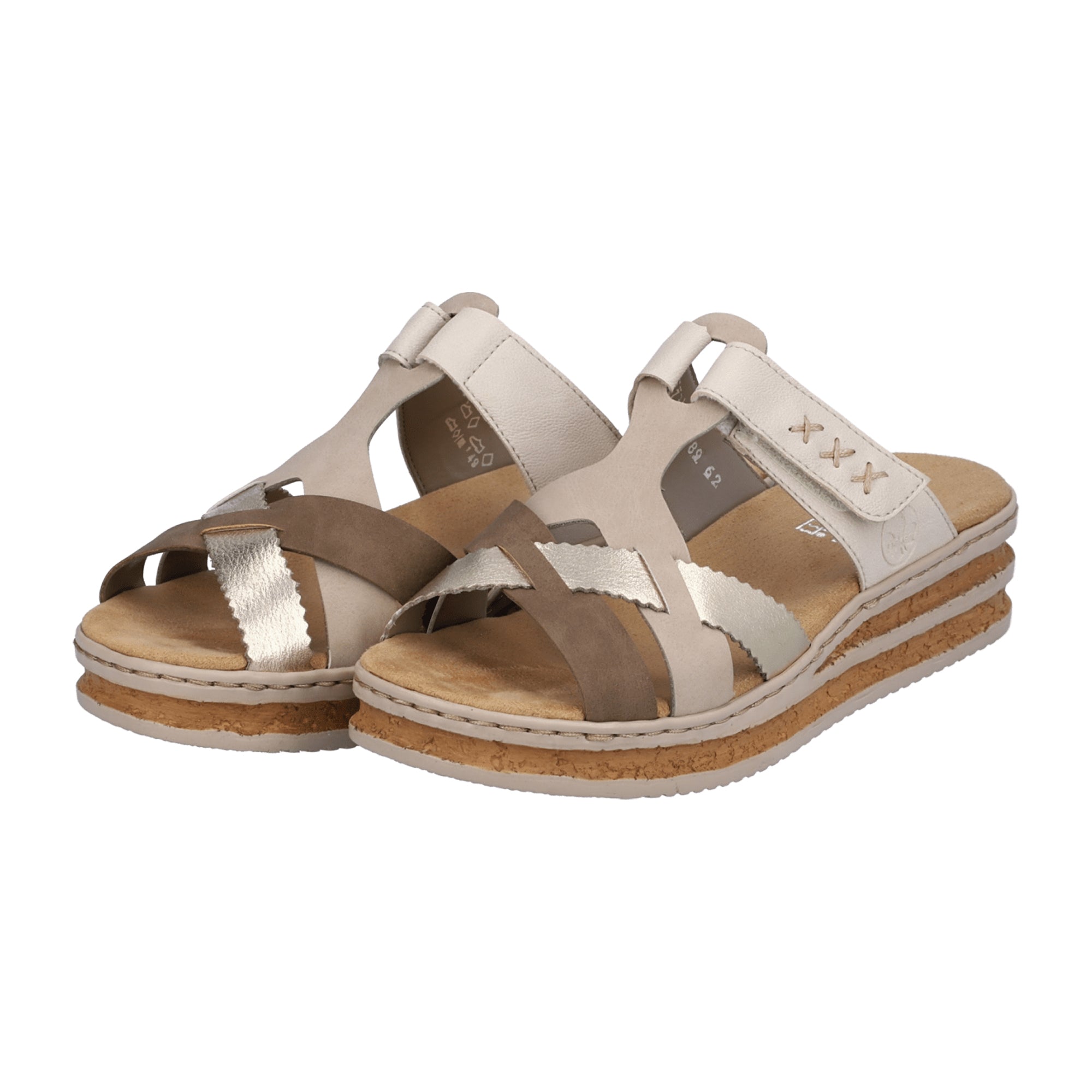 Rieker Women's Beige Sandals with Velcro Strap and Cushioned Sole