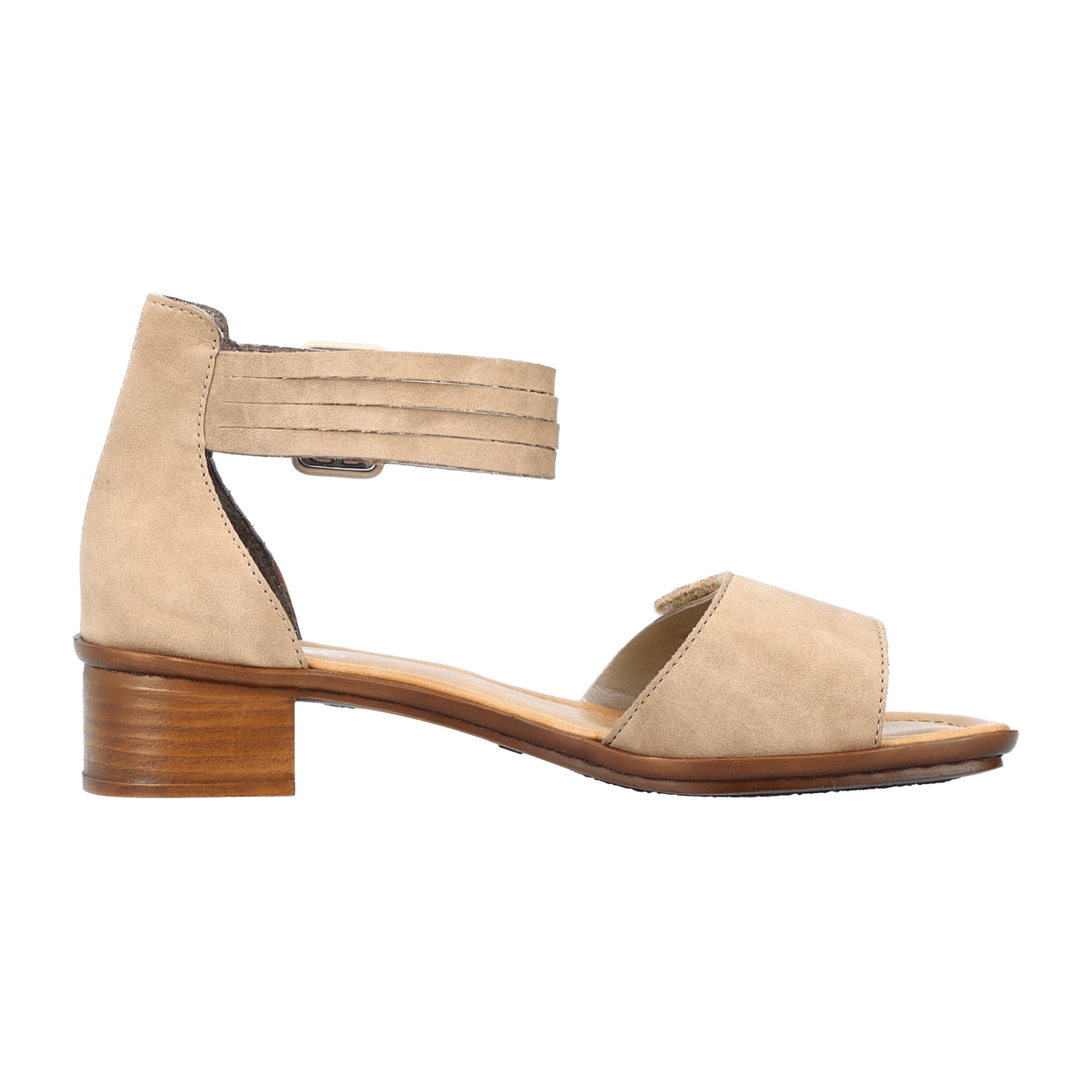 Rieker Beige Women's Sandals with Velcro Strap and Block Heel