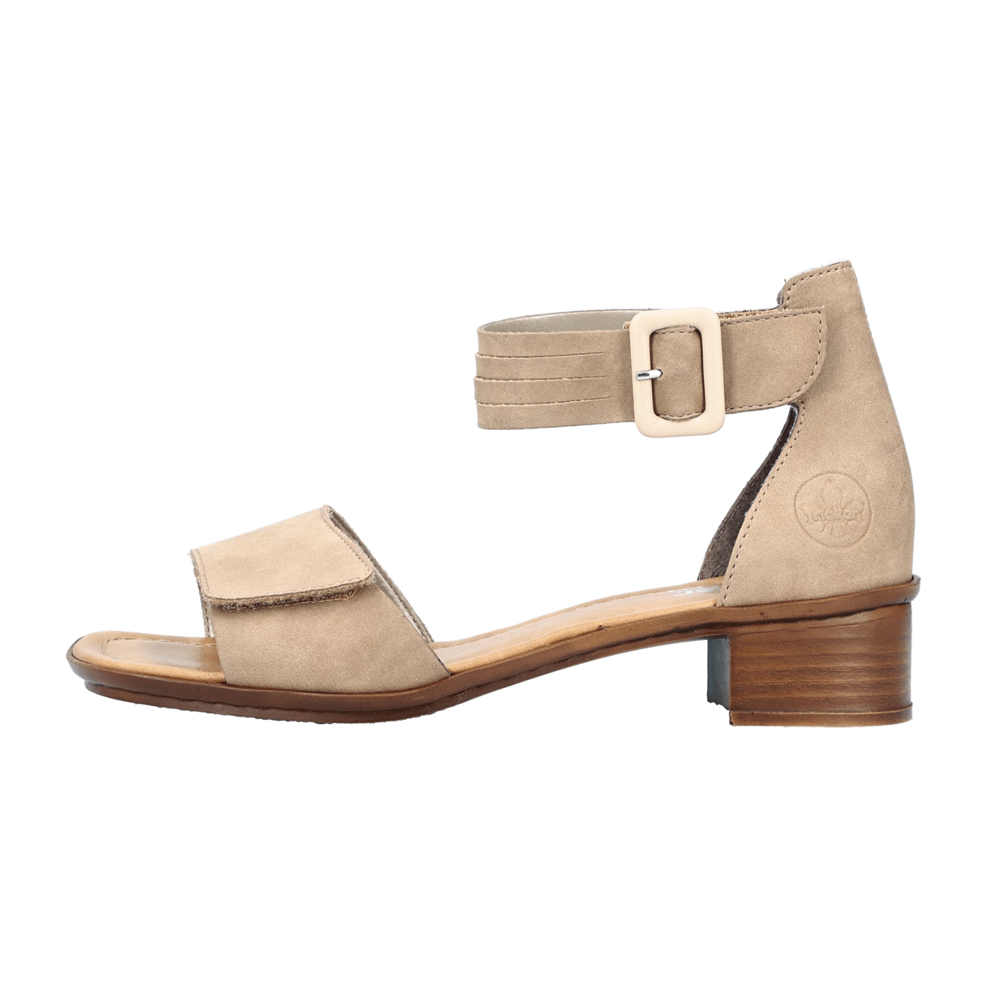 Rieker Beige Women's Sandals with Velcro Strap and Block Heel
