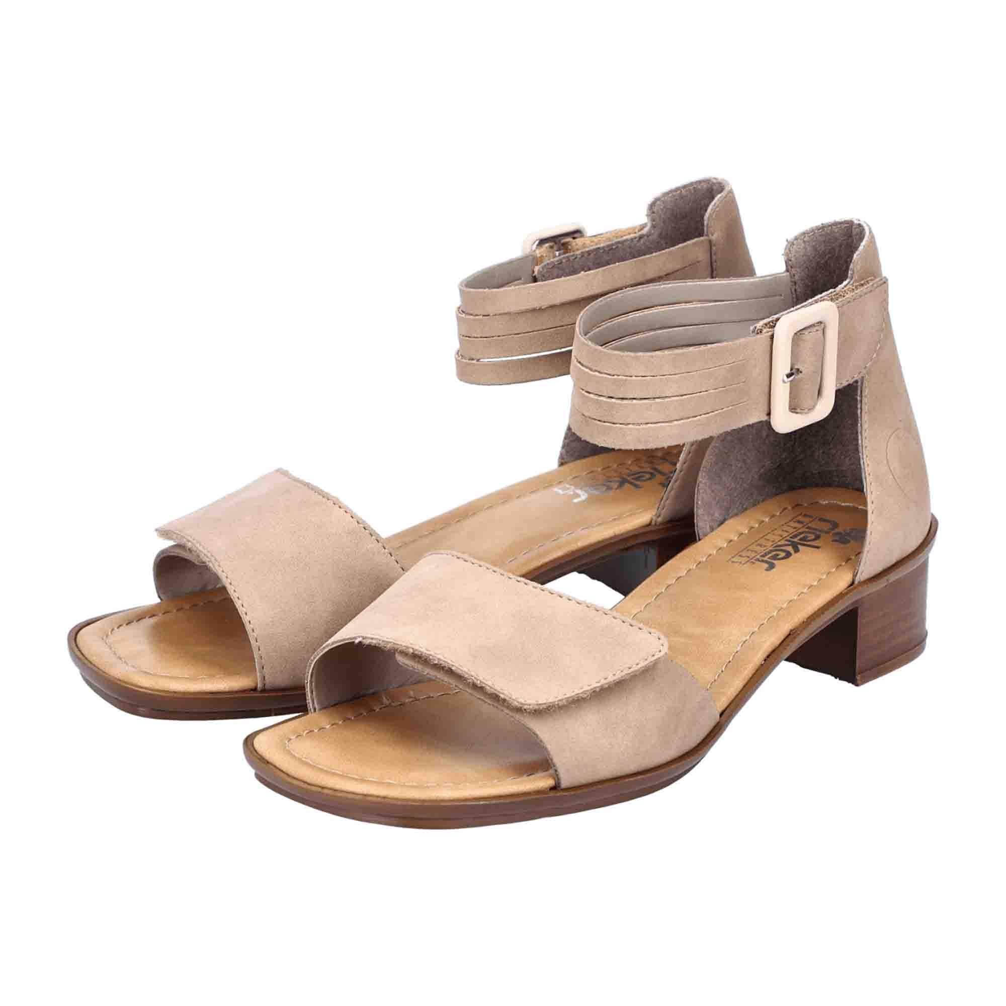 Rieker Beige Women's Sandals with Velcro Strap and Block Heel