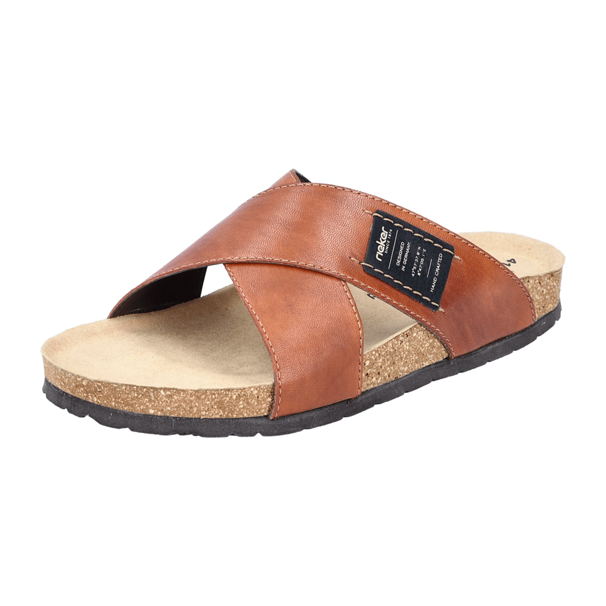 Rieker Men's Brown Slip-On Leather Sandals with Flexible Lightweight Sole