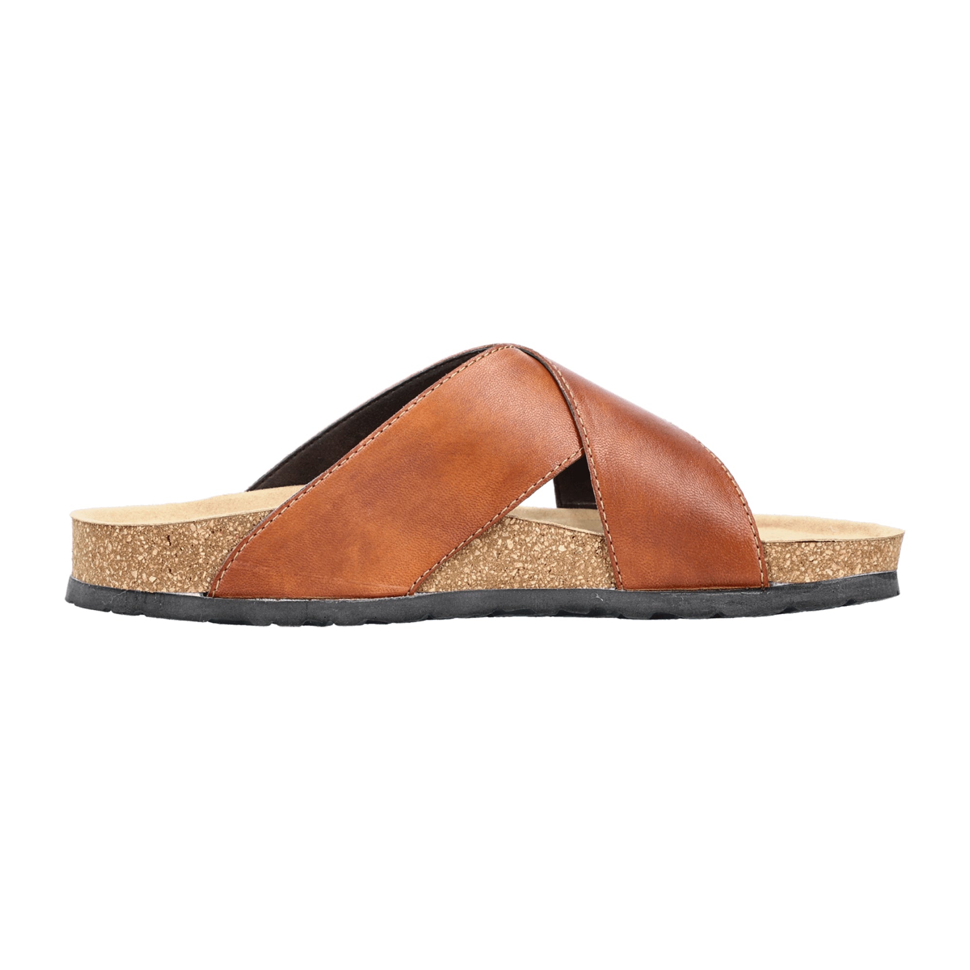 Rieker Men's Brown Slip-On Leather Sandals with Flexible Lightweight Sole