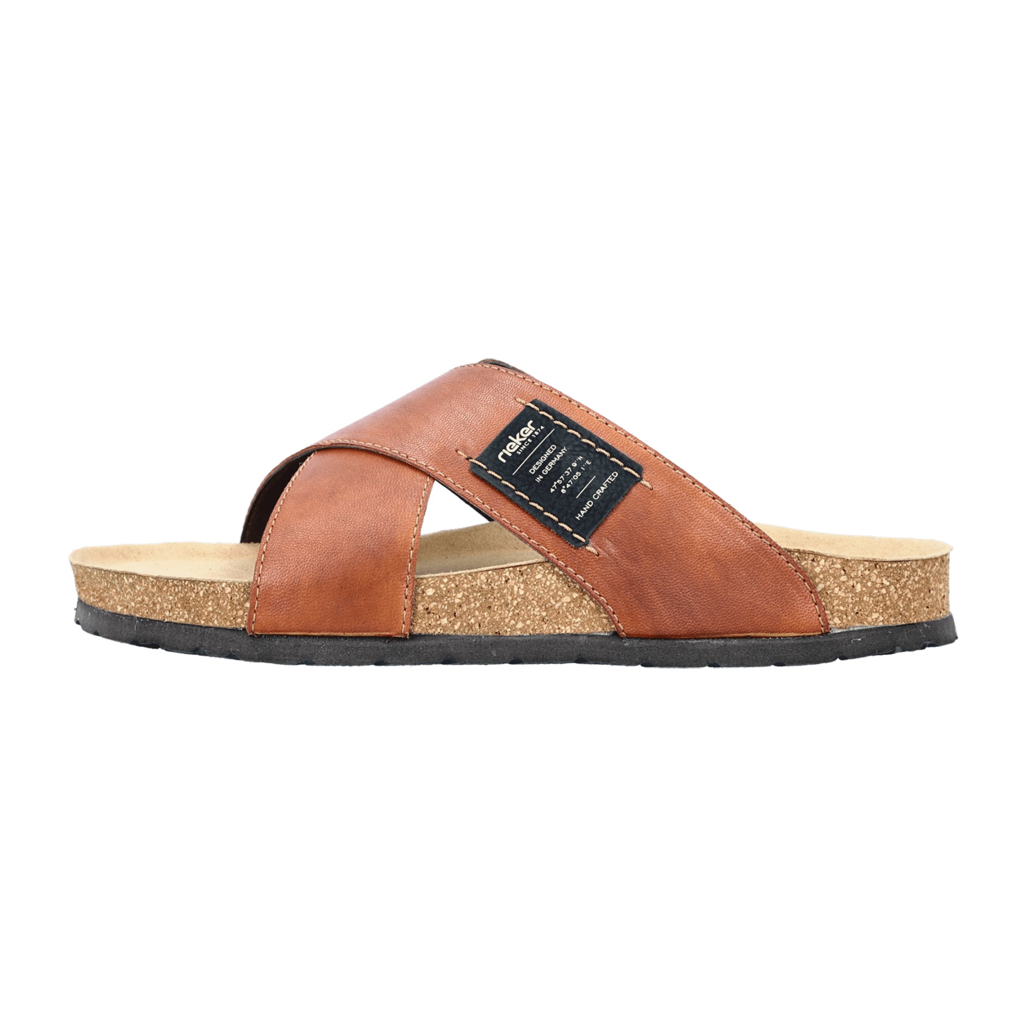 Rieker Men's Brown Slip-On Leather Sandals with Flexible Lightweight Sole