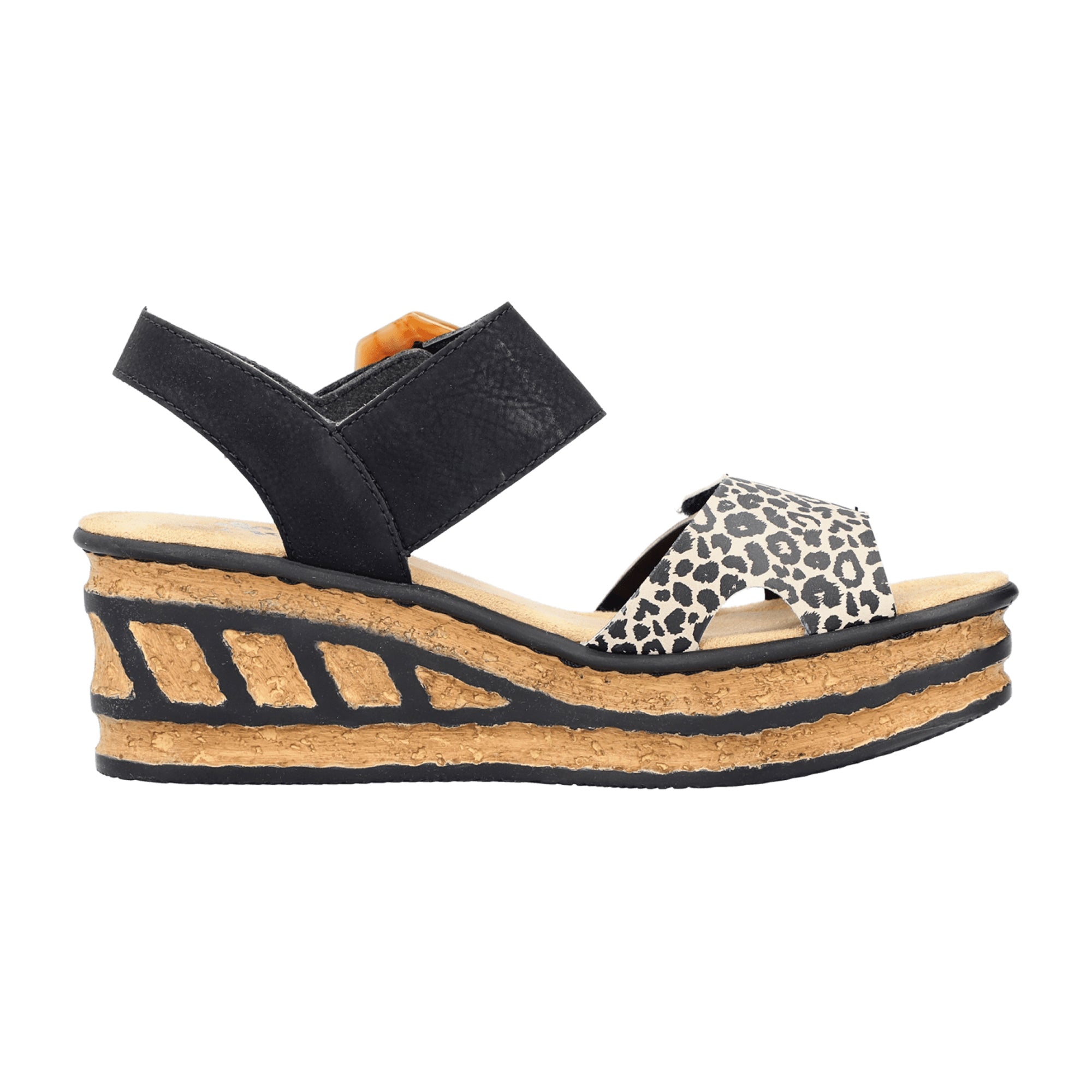 Rieker Women's Black Comfort Wedge Sandals with Velcro Straps
