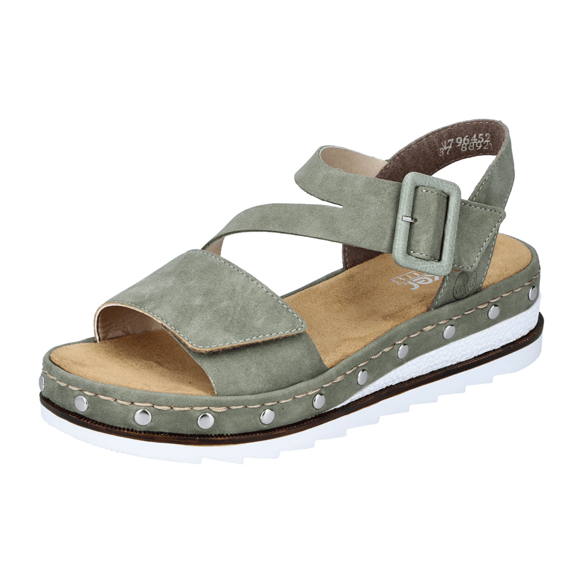 Rieker Green Ladies Wedge Sandals with Velcro Strap and Cushioned Sole