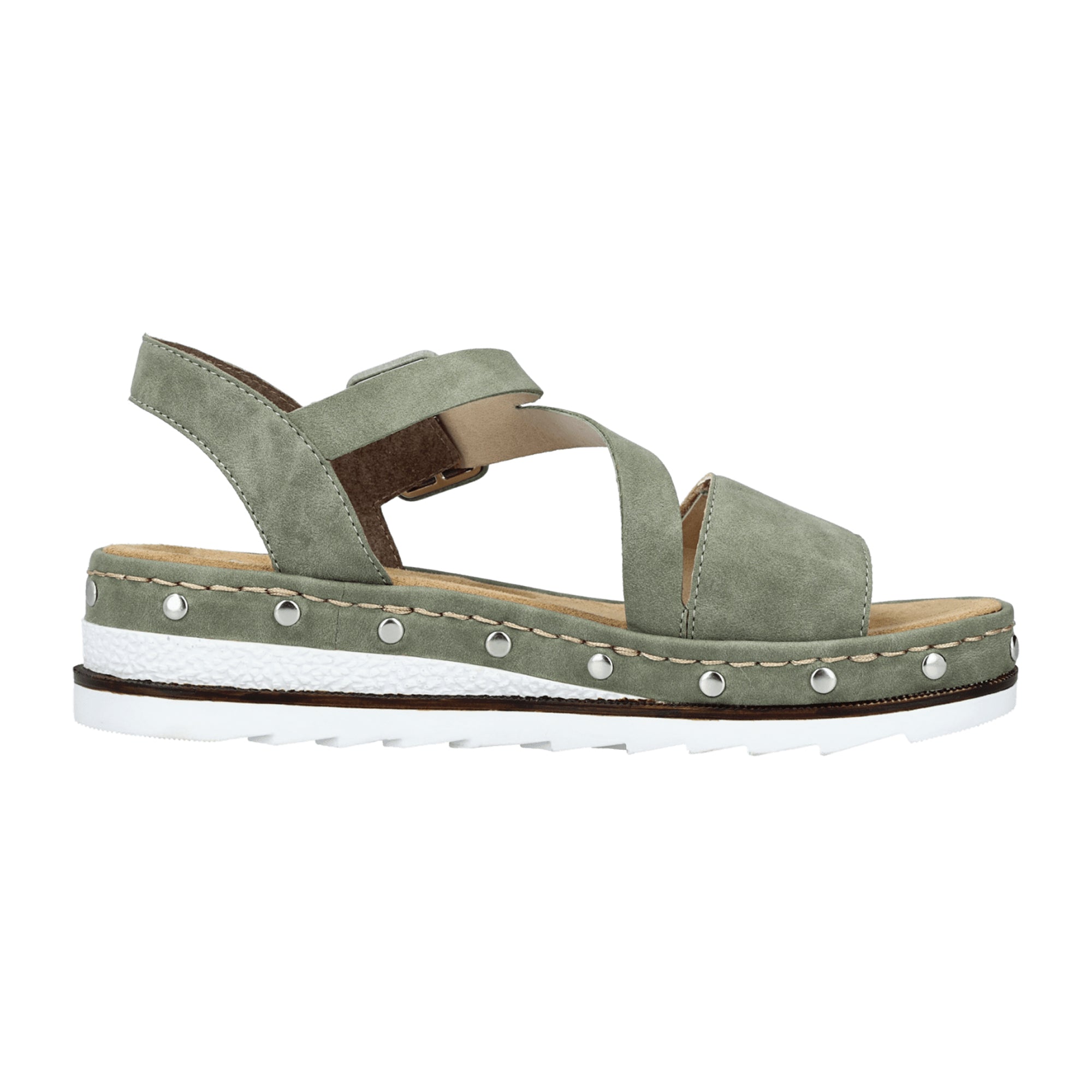 Rieker Green Ladies Wedge Sandals with Velcro Strap and Cushioned Sole